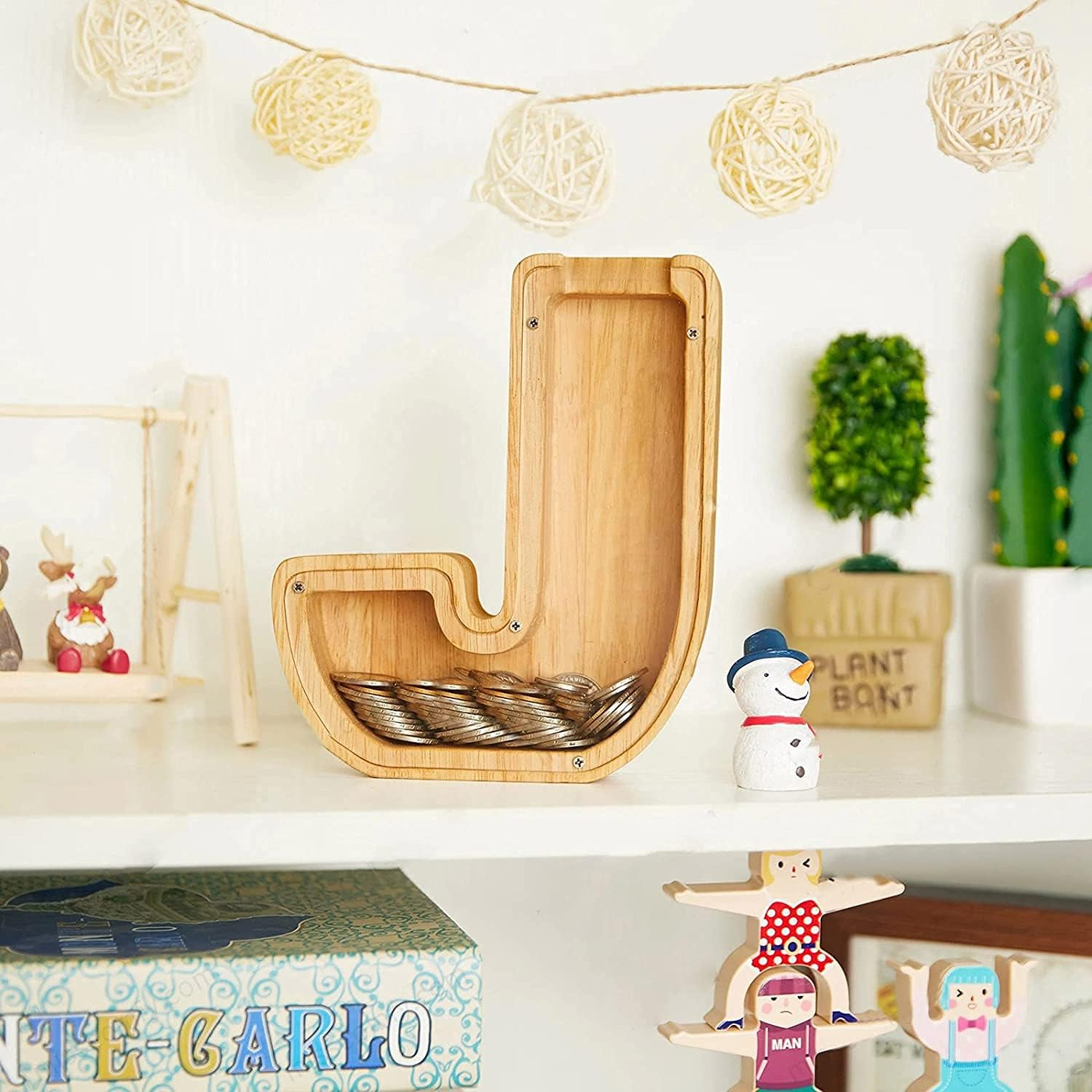 Twenty-Six English Alphabet A-Z Letter Piggy Bank ,Large-Capacity Transparent Wooden Alphabet Piggy Bank，Personalized Coin Savings Box, Name DIY Creative Purchase Combination. image number 5