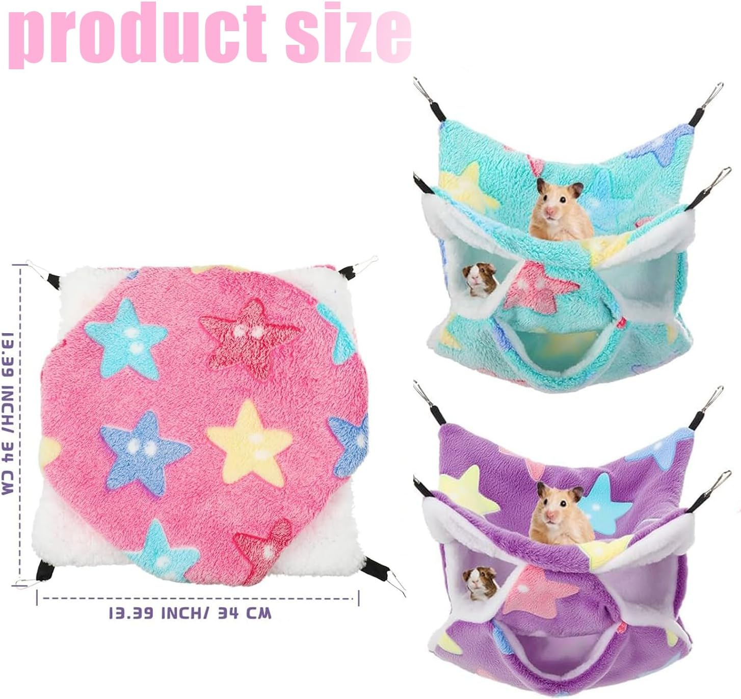 WEZCHUGHAOL 3-Piece 2-Layer Soft Fluffy Pet Cage Hammocks Set for Guinea Pigs, Hamsters & Rats - Double Layer Cozy Small Animal Hanging Bed ﻿ image number 2