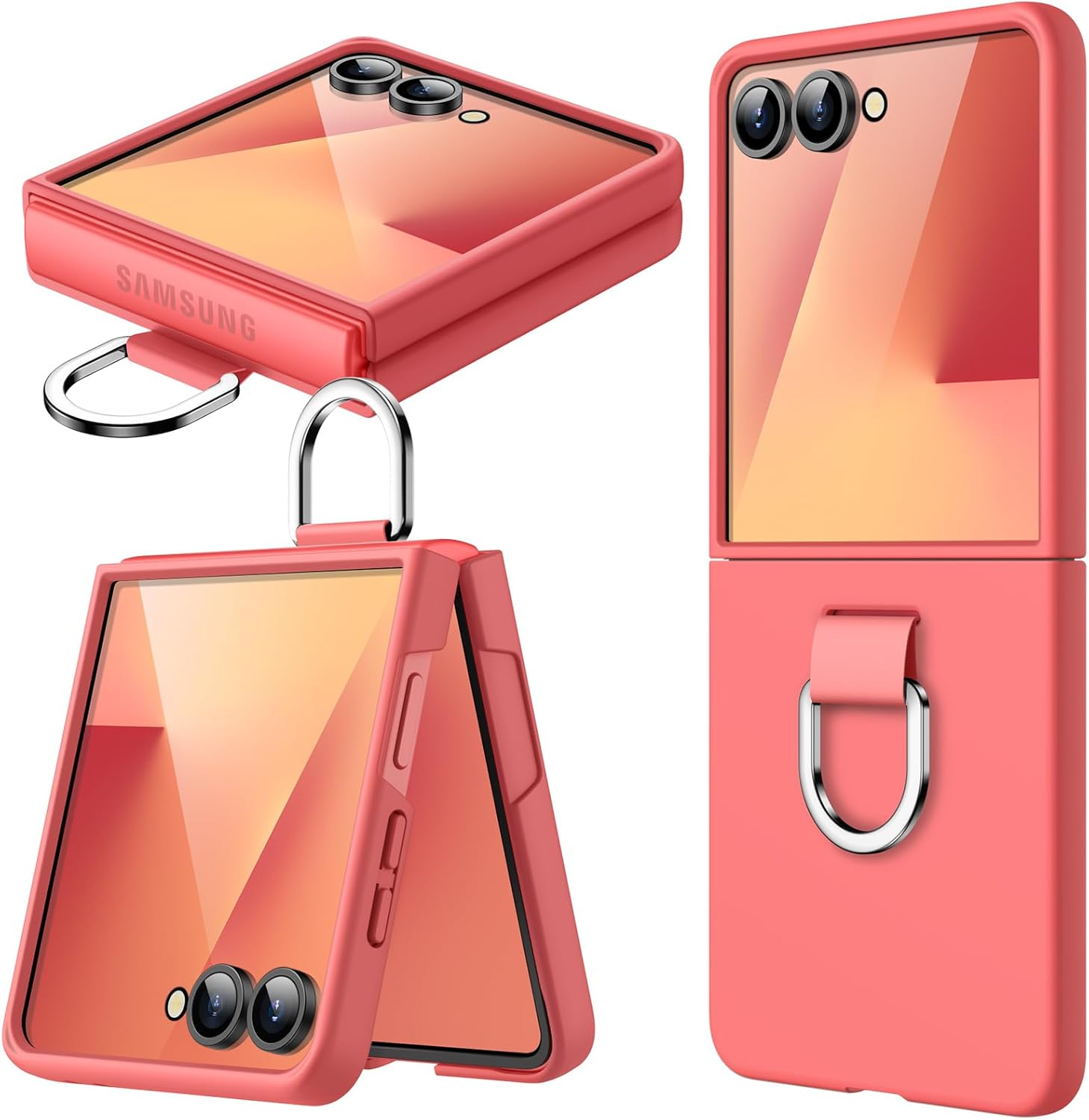 Jetech Case for Samsung Galaxy Z Flip 7 2025 with Ring, Hard PC Slim Shockproof Anti-Scratch Protective Phone Cover (Coralred) image number 5