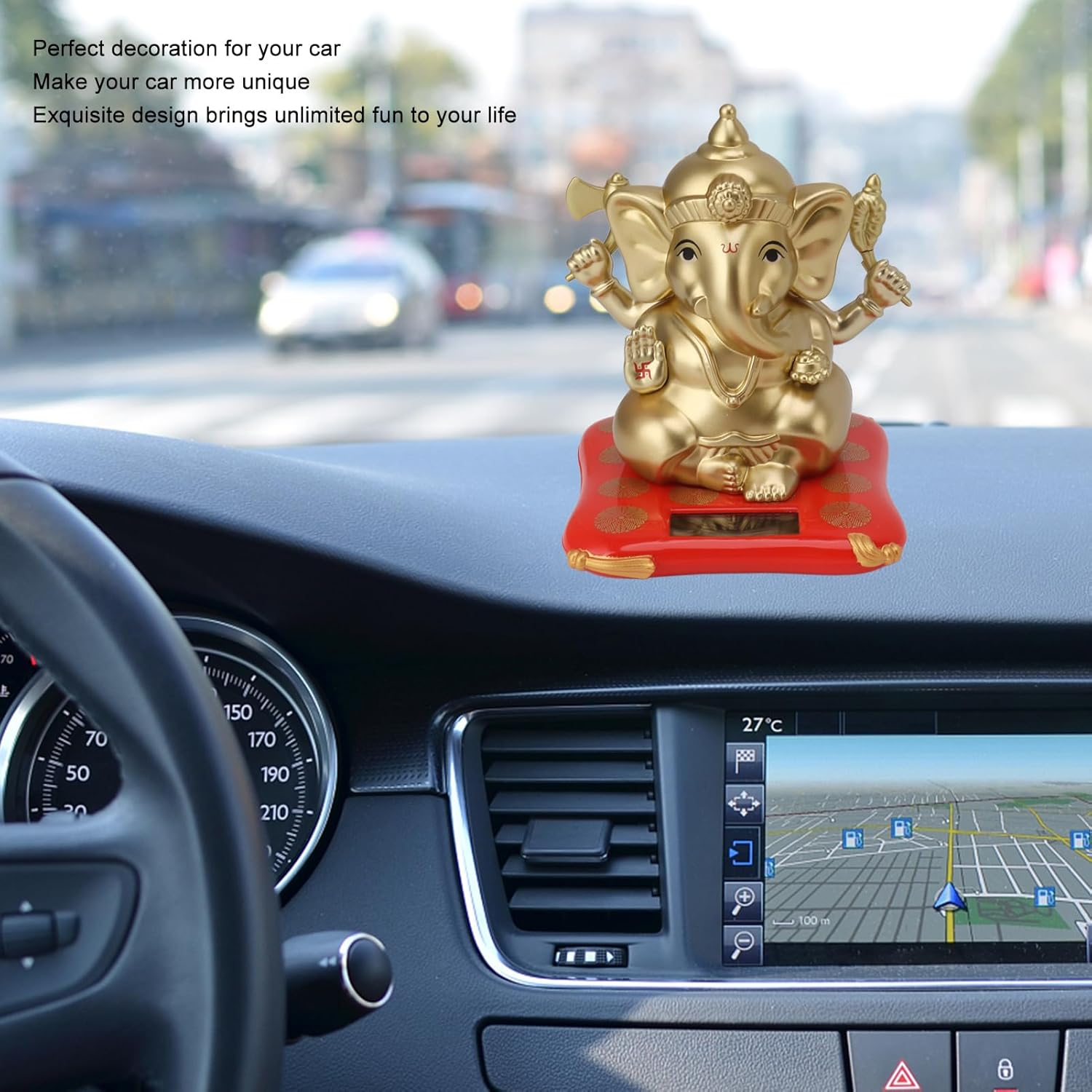 Ganesha Elephant God Statues, Solar Powered Indian Ganesha Idol Figurine, Indian Elephant Sculpture for Car Dashboard Home Decor Crafts, Ganesha Ornament for Meditation Yoga Room image number 2
