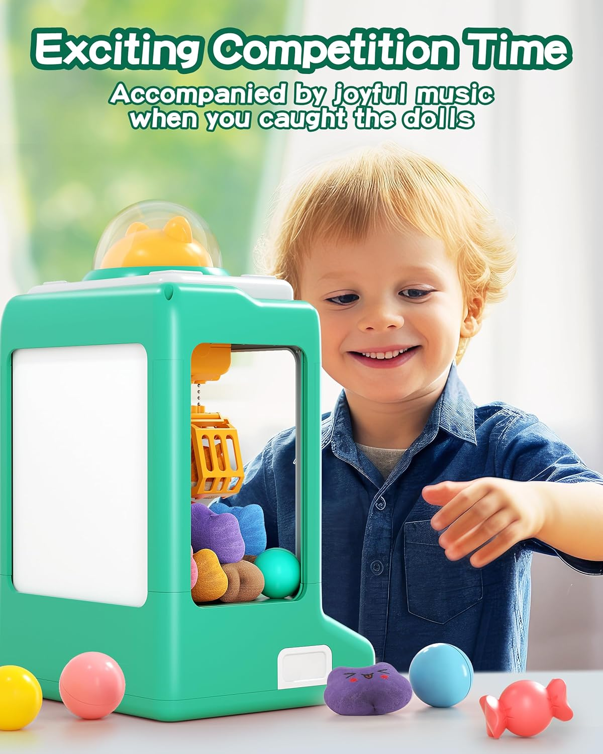 Claw Machine for Kids, Mini Vending Machine with Game Coins & Music, Prize Dispenser Toys for Girls and Boys, Electronic Claw Game Machine for Party Birthdays, Includes 30 Mini Toys (Doggy Green) image number 5