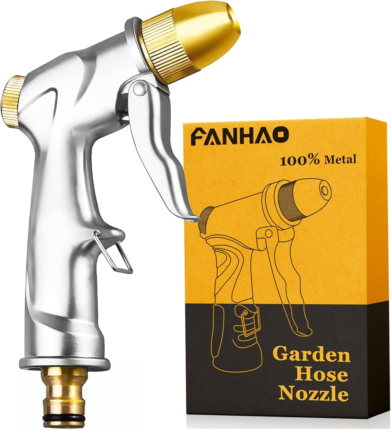 FANHAO Garden Hose Nozzle with Full Brass Tip, 100% Heavy Duty Metal Water Nozzle, High Pressure Hose Spray Gun, Adjustable Patterns for Watering Plants, Washing Cars and Showering Pets image number 2