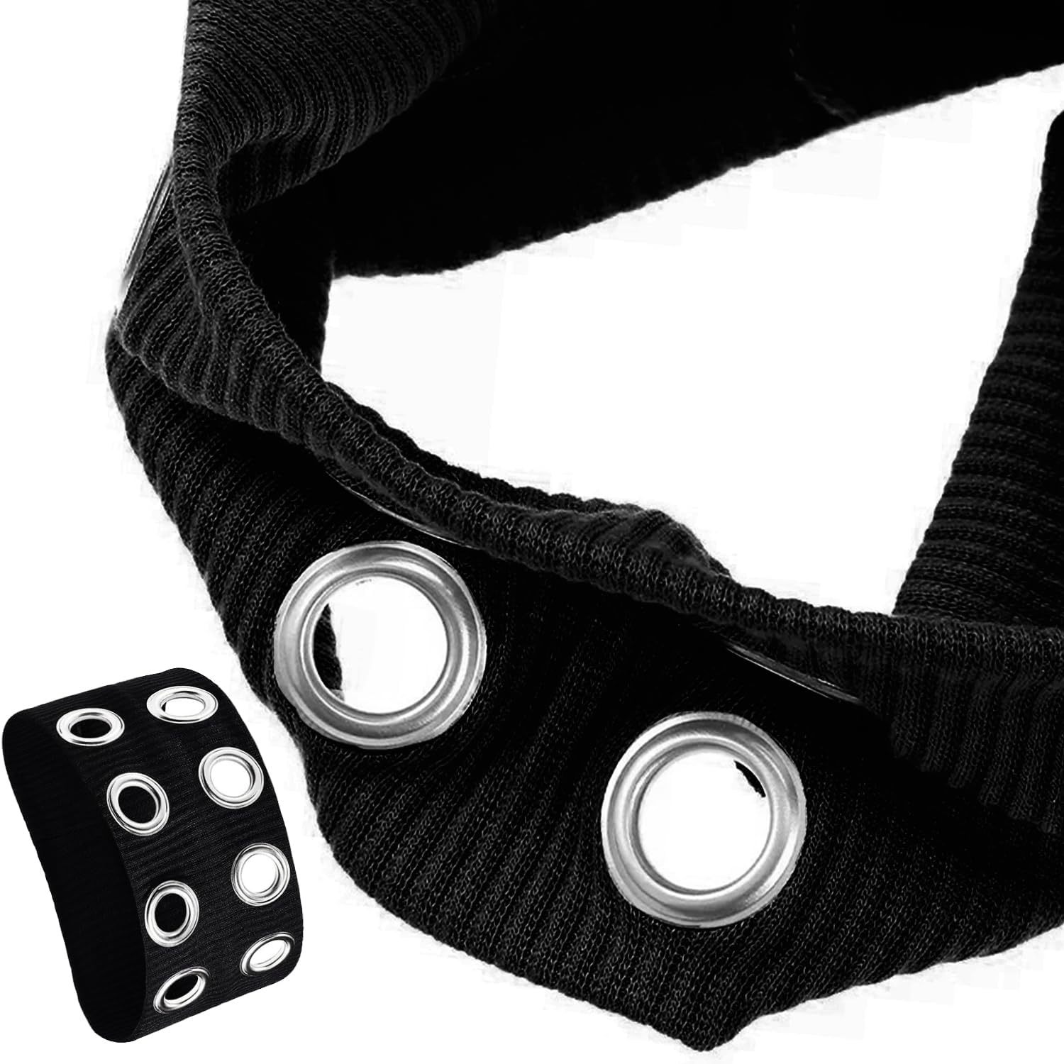 Black Hollow Knitted Headband, Metal Elastic Headband with Eyelets, Y2K Girls Women Punk Rock Wide Hair Accessories, Women'S Hairbands, Casual Hair Accessories image number 2