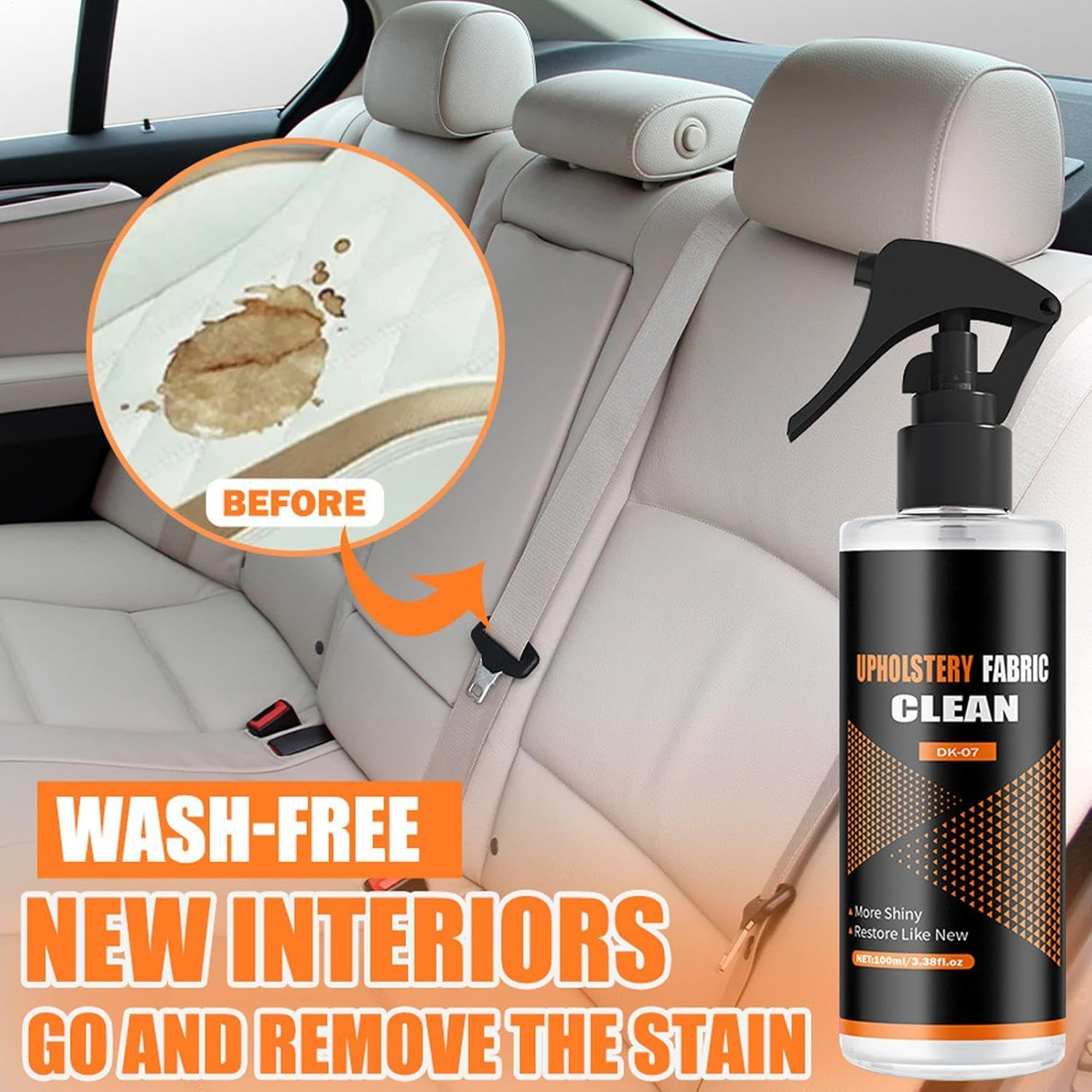Car Upholstery Cleaner, 100Ml Fabric Cleaner for Auto Interior, inside Detailing Tools, Deep Cleaning Foam Solution, Car Care Spray for Seats Mats Roof Liners