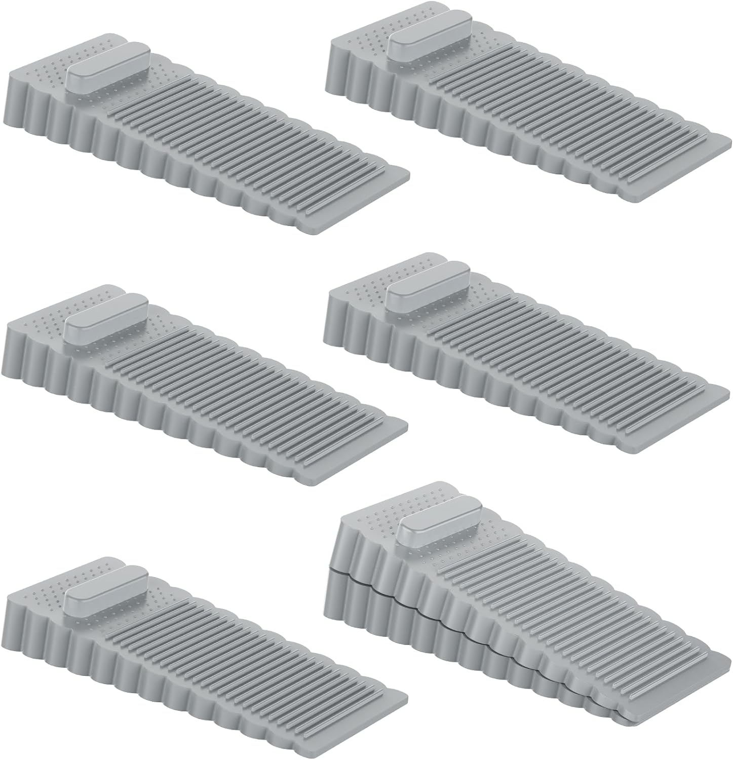 6Pcs Door Stopper, Geeric Rubber Door Stopper Slip Resistant Stackable Height Adjustable Door Stop Wedge Heavy Duty for Bottom of Door Protect Walls Floors Windows Grey