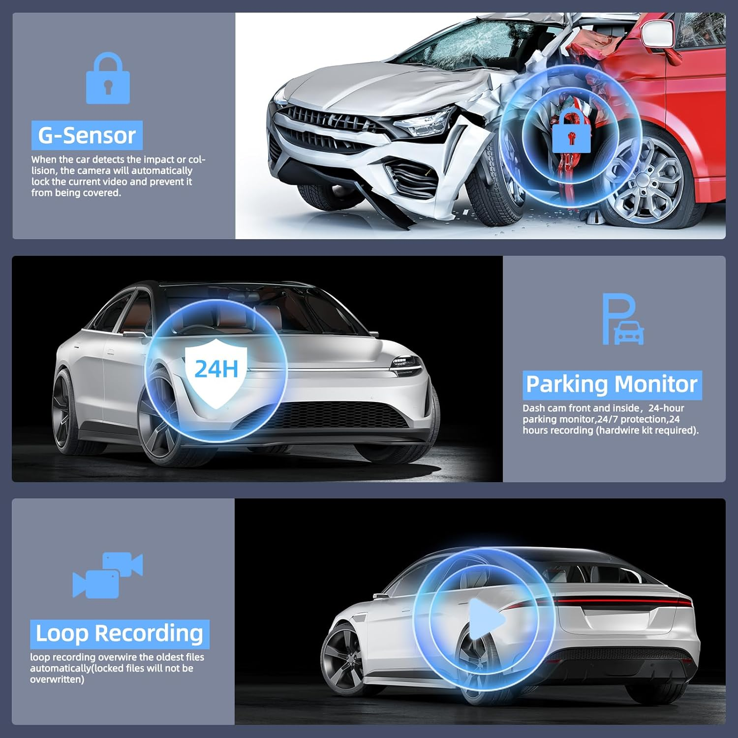 Dual Dash Cam Front and inside with 64GB Card,Milerong X25 1080P Dash Camera for Cars with Infrared Night Vision,Loop Recording,G-Sensor,24H Park Monitor,Inside Car Camera for Uber/Lyft/Taxi Driver image number 5