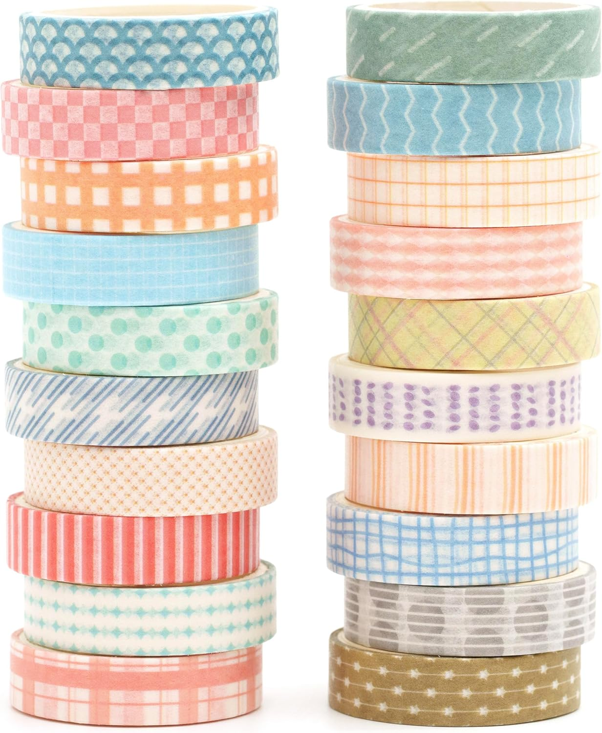 Songdao 20 Rolls Basic Washi Tape Set Japanese Arts Adhesive Tapes Simple Patterns Decorative Masking Tape Sets for Craft, Kids, Scrapbook, DIY, Gift Wrapping (Style One) image number 1