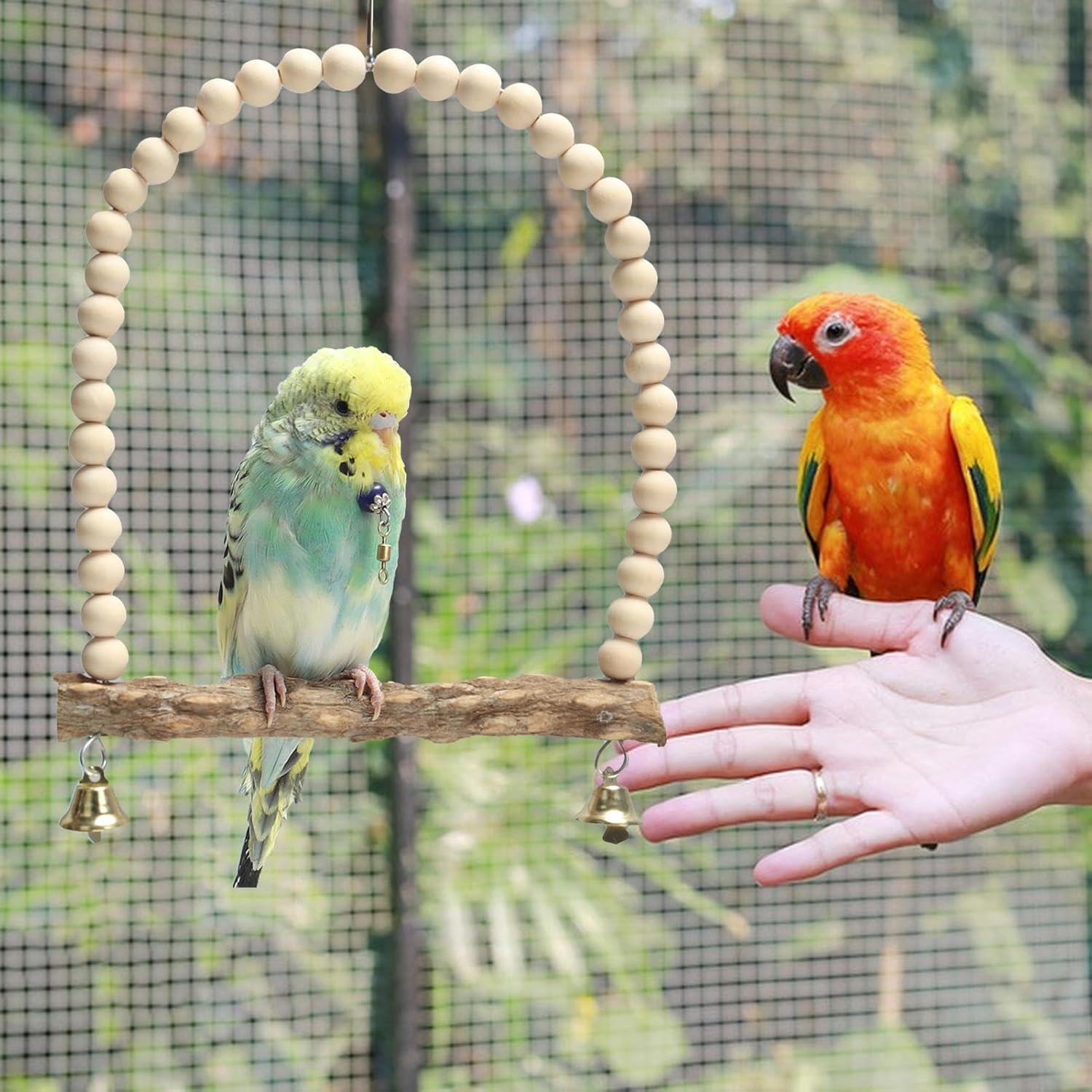 Bird Swings for Parrots, Stand with Bell | Perches for Conures, Parakeet Toys for Cage, Swings for Small Birds Jmedic image number 6