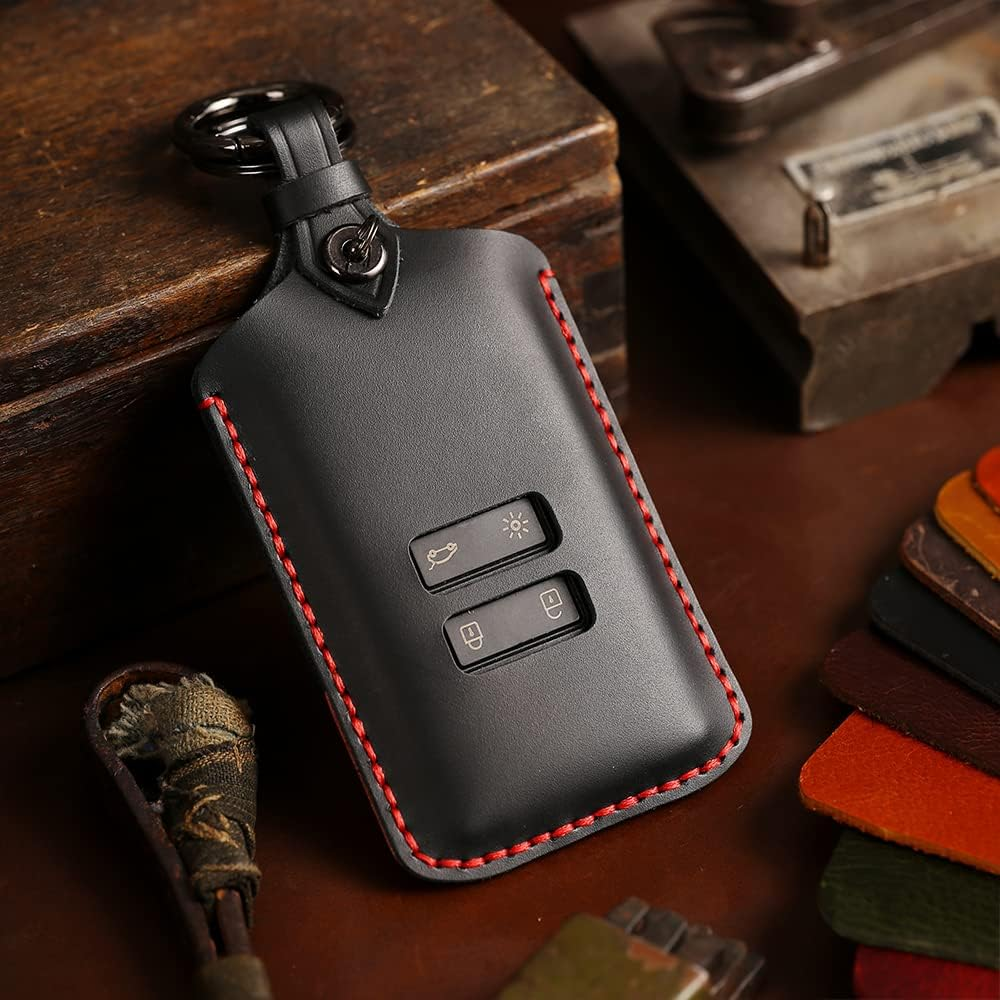 Ontto Leather Car Key Case Fit for Renault Koleos Kadjar Talisman Captur Espace Clio Megane Key Fob Cover Keyring Remote Key Holder Keychain Key Shel Lkey Protective Accessories Black