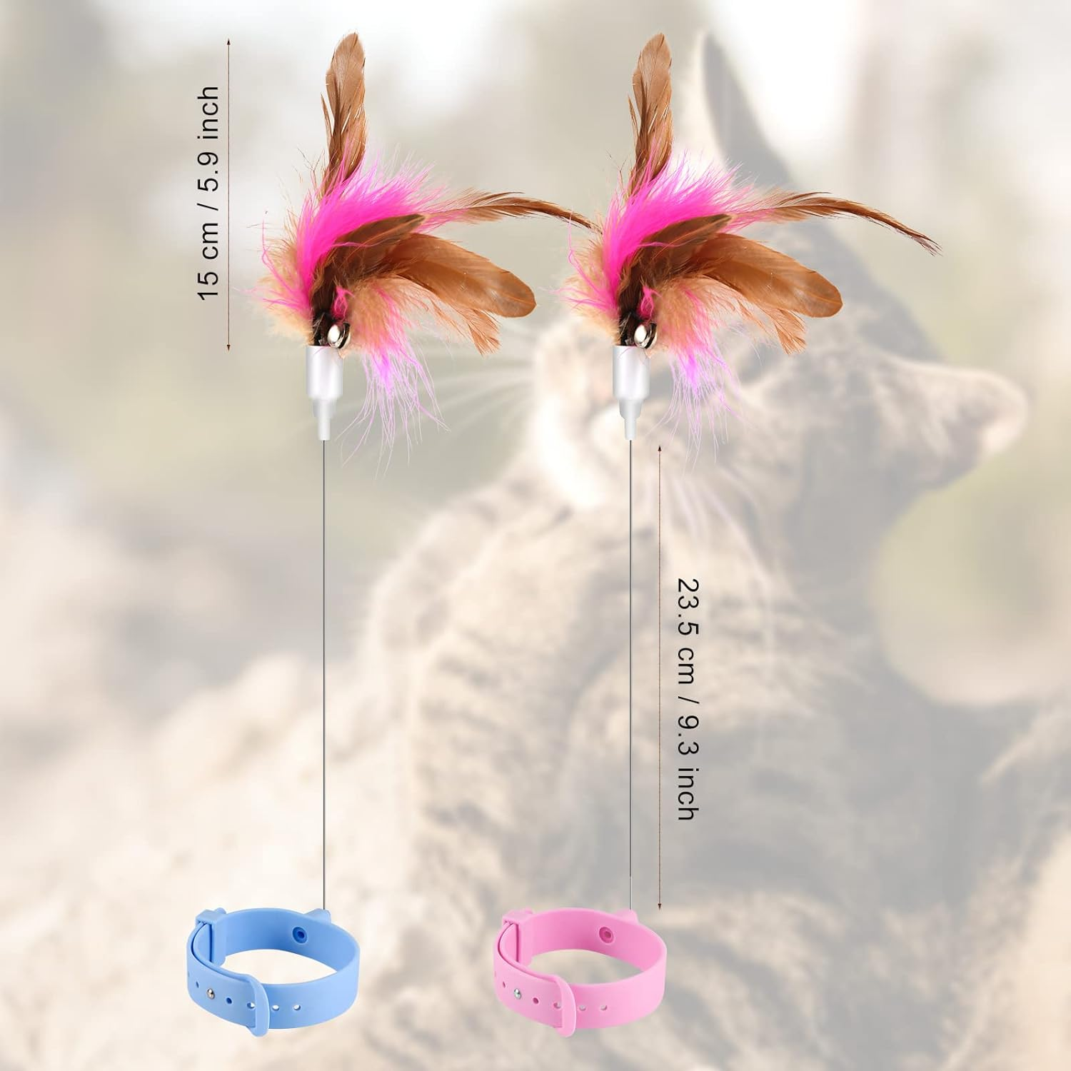 Cat Teaser Toy, Cat Wand Toy Retractable Cat Feather Toys with Silicone Collar Interactive Cat Toys for Indoor Cat Kitten Exercise (Blue, Pink) image number 1