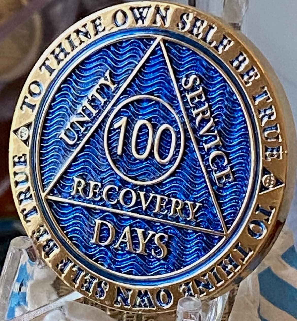 100 Days AA Medallion Reflex Dusty Blue Gold Plated 100 Day Chip image number 3