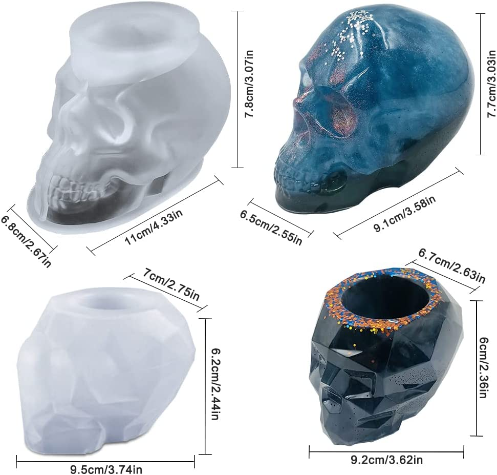 2 Pcs Skull Resin Moulds, 3D Large Silicone Moulds for Resin DIY Storage Resin Moulds Silicone Epoxy Resin Moulds for Candle Making Makeup Brush Pen Holder image number 1