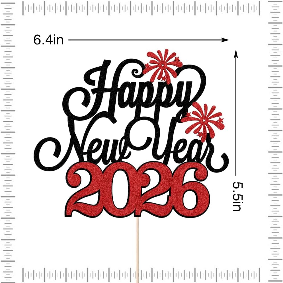 Happy New Year Cake Topper，Welcome 2024 Cake Topper，New Years Eve Party Supplies 2024,New Year Christmas Holiday Party Decorations,Winter Holiday Cake Picks-New Year Party Supplies(Black) - Red image number 2