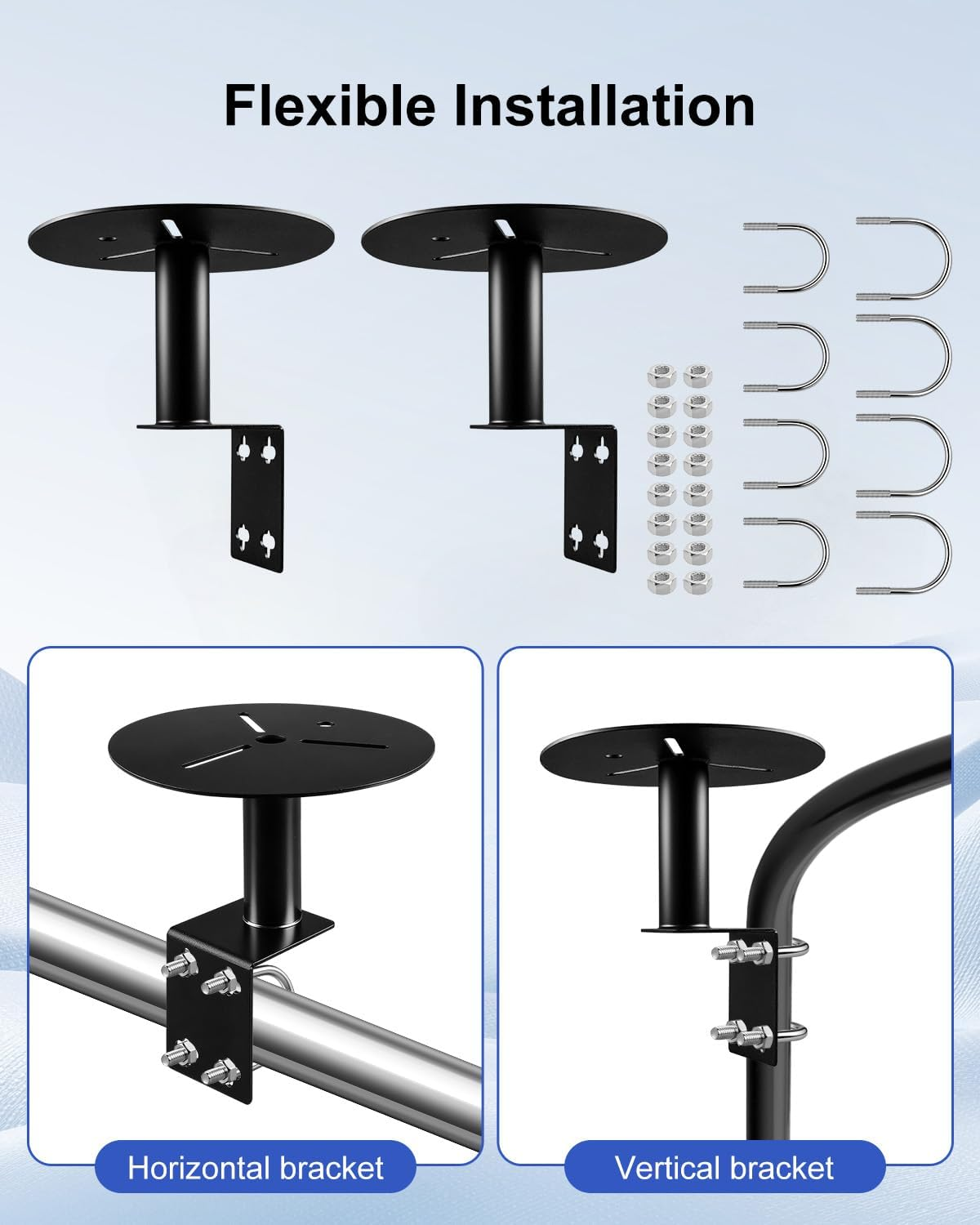 2Pcs Universal Strobe Light Mounting Bracket for Trucks Trailers, Flash Beacon Mirror Mount with 4 U-Bolts, Corrosion-Resistant Warning Light Holder image number 4
