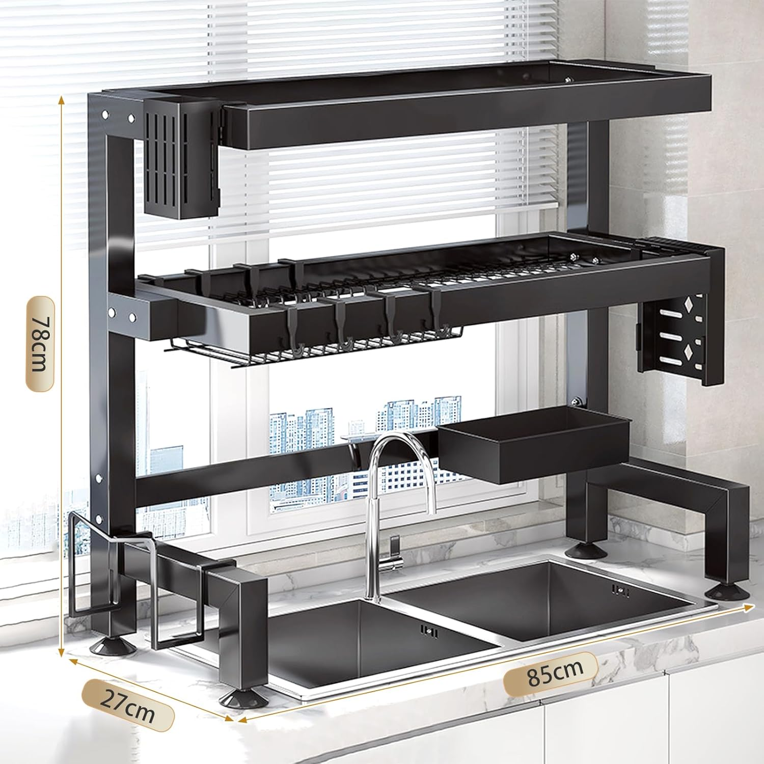 Over the Sink Dish Drying Rack, 2 Tier Large Capacity over Sink Dish Rack, Metal over the Sink Dish Drainer Drying Rack, Multi-Functional over Sink Dish Rack Display for Kitchen Counter image number 2