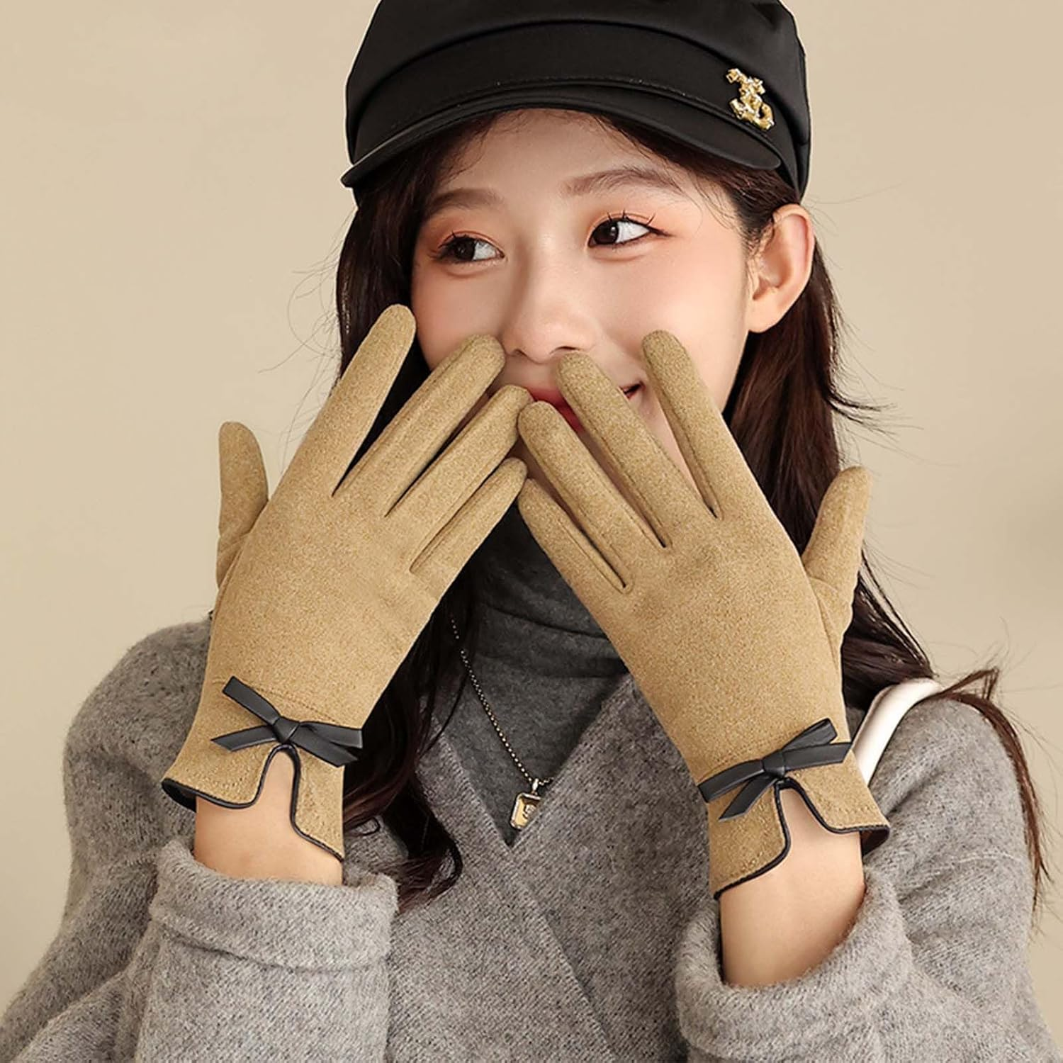 ZVCXOE Women Winter Gloves Warm Windproof Cold Protection Women Touchscreen Typing Full Finger for School Bicycle Travel image number 5