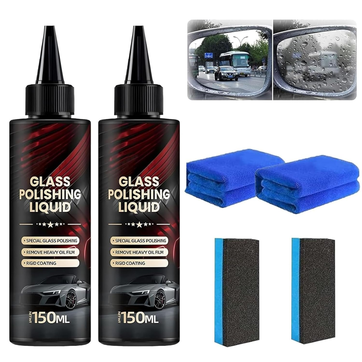 2Pcs D1 Glass Polishing Liquid, Auto Glass Scratch Care Polishing Fluid, Car Oil Film Remover, Car Polish, Water Spot Remover, Eliminates Coatings, Waxes, Oils and More (2Pcs) image number 2