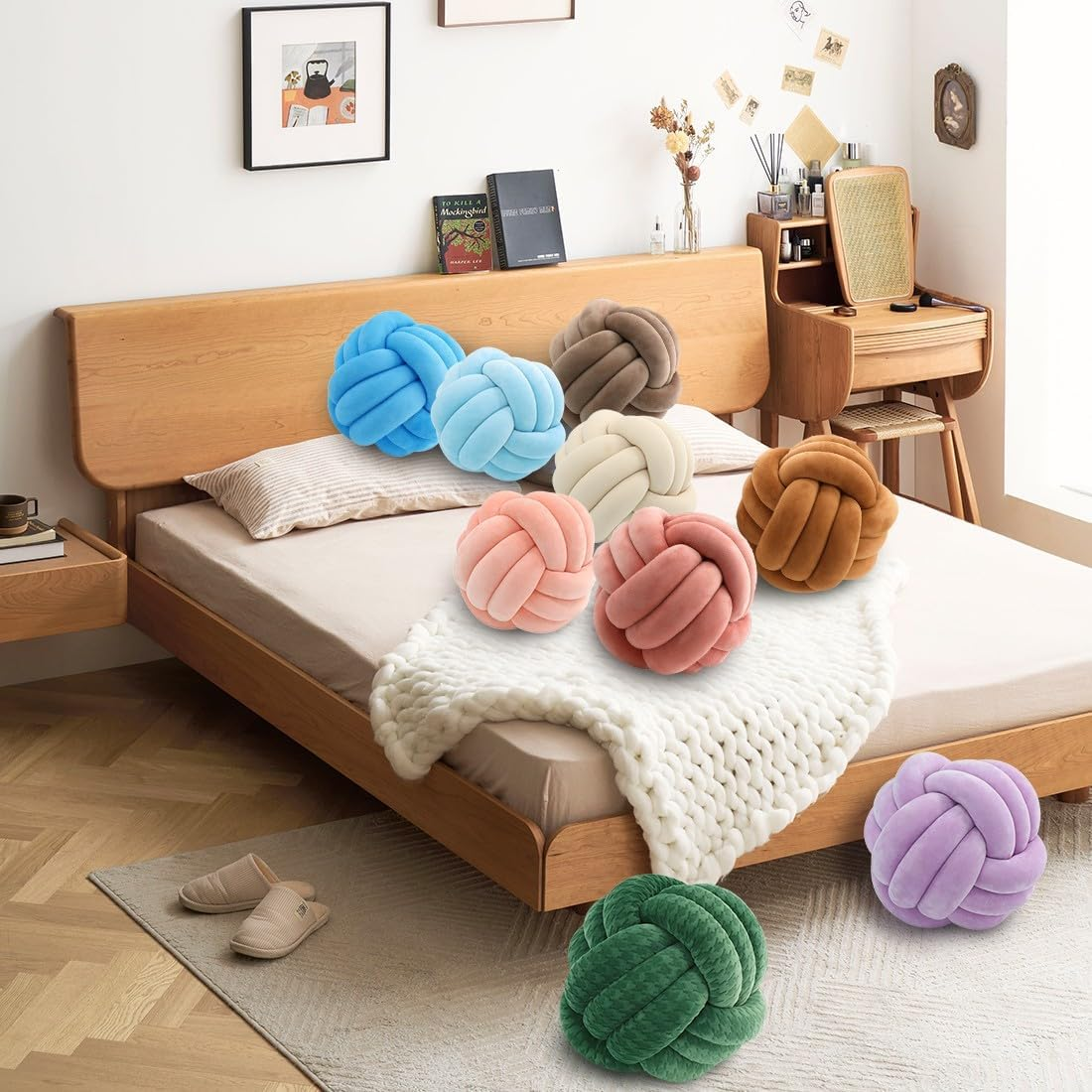 Knot Pillow Ball-Shaped Decorative Throw Pillows,Pink 27Cm Cute Couch Cushion Knotted Plush Pillow Suitable for Living Room Decoration Handmade Braided Throw Pillows - Pink, 10.6 Inches image number 4