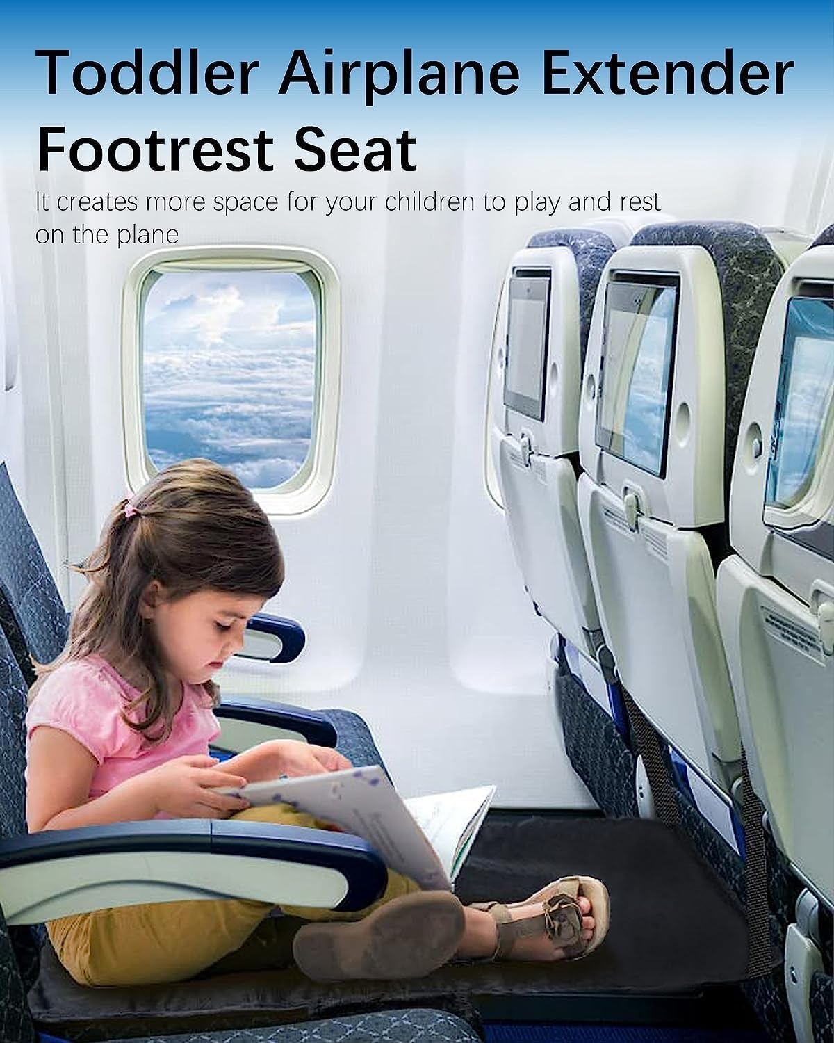 HJB VISSO Toddler Airplane Travel Bed, Airplane Footrest Seat Extender for Kids, Toddler Travel Essentials, Portable Waterproof Seat Extender for Baby (Gray) image number 2