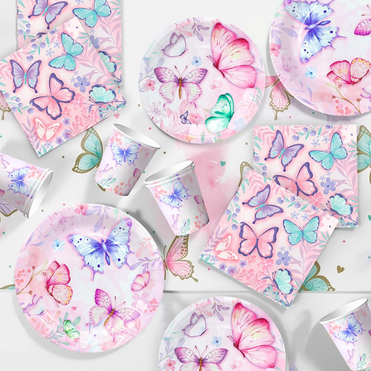 Butterfly Birthday Party Supplies, Butterfly Plates and Napkins Party Supplies - Plates Napkins Cups Tablecloth & Birthday Decorations Banner for Theme Decor image number 1