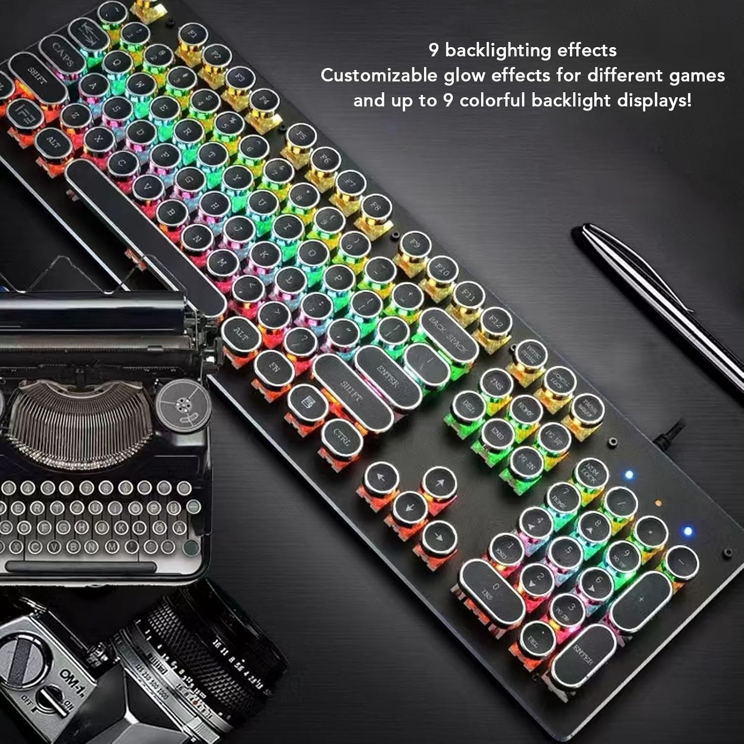 104 Keys RGB Mechanical Gaming Keyboard, Backlit USB Wired Keyboard with Blue Switch, Computer Keyboard for Desktop PC (Black) image number 2