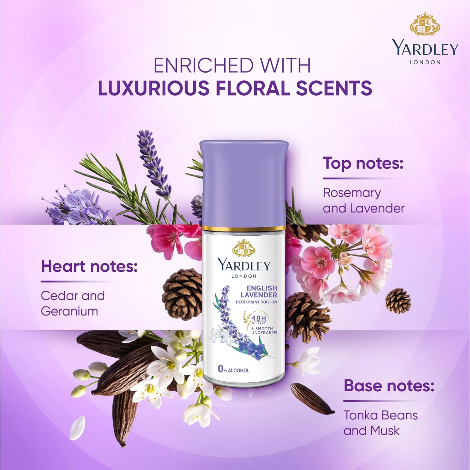 English Lavender by Yardley London Deodorant Roll-On 1.7 Oz image number 6