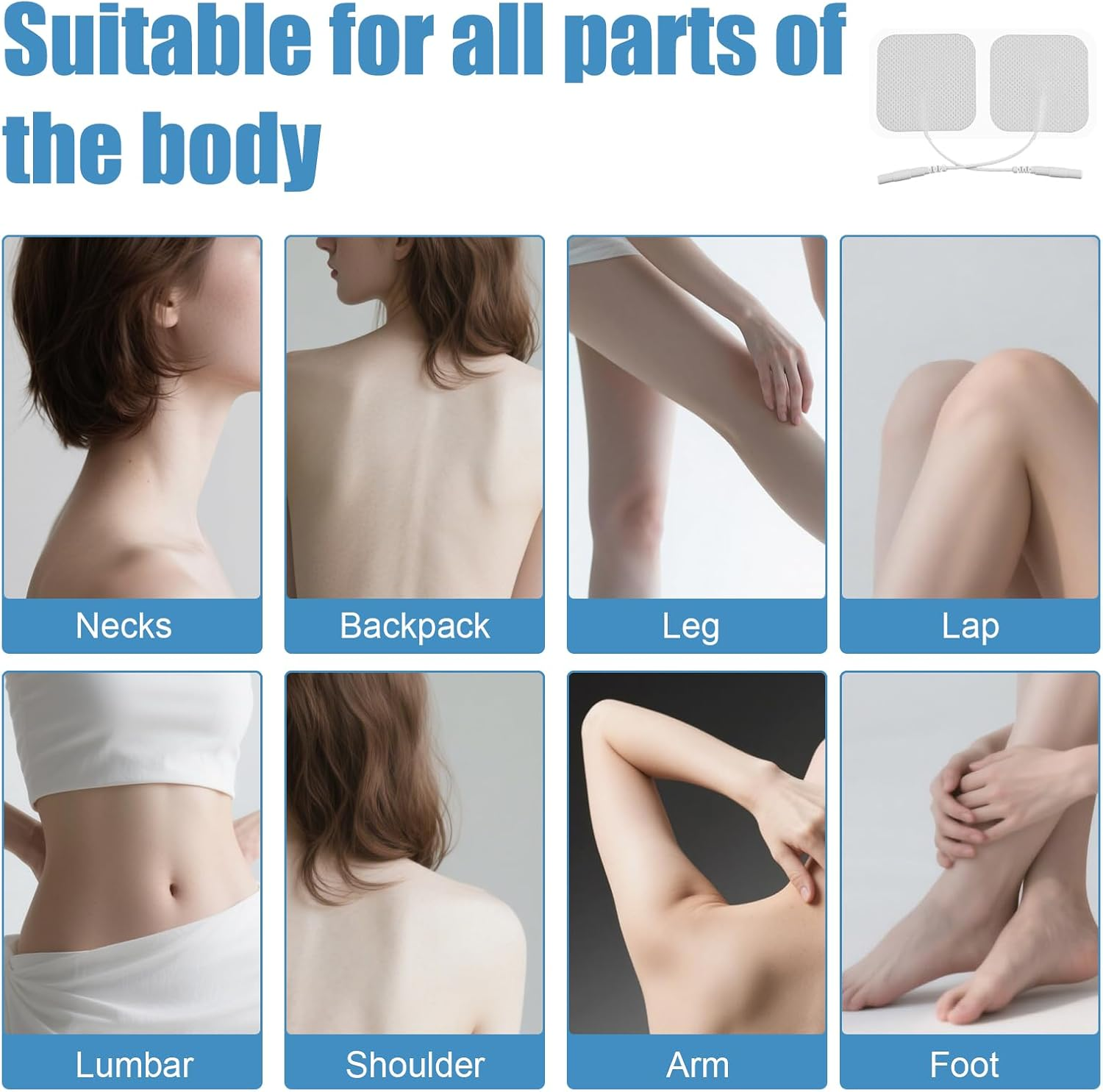 10 Pcs TENS Unit Replacement Pads, Reusable Self-Adhesive Electrode Gel Pads for TENS Machine, Muscle Stimulator & Nerve Massage Therapy, 5X5 Cm with 2Mm Pin, White (Non-Woven Fabric, White) image number 4