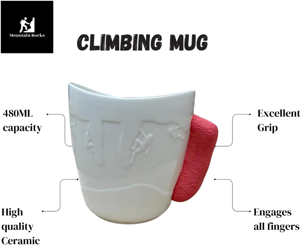 Rock Climbing Mug | Bouldering Coffee Mug| Mug with Rock Climbing Grip (Red) image number 4