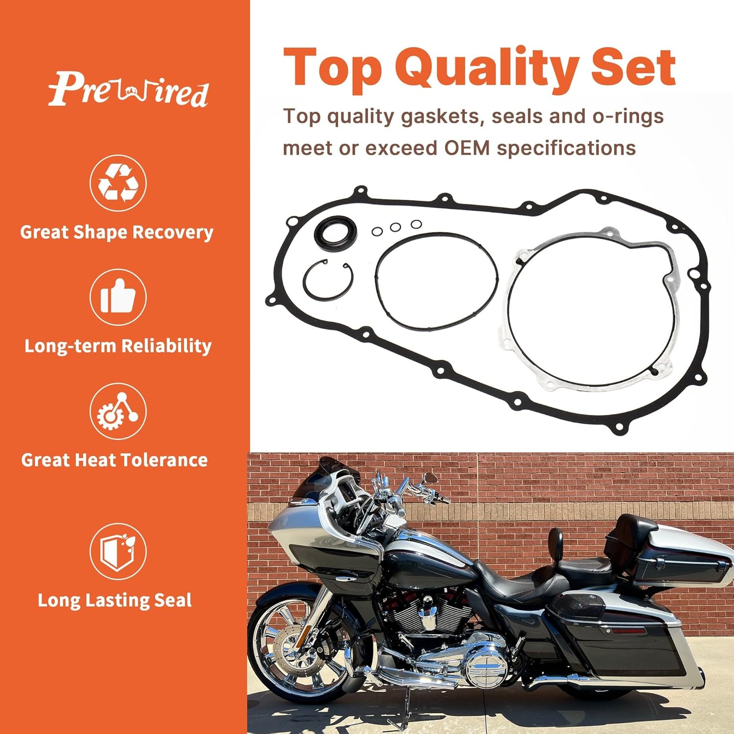 Prewired M8 Primary Cover Gasket Seal Kit for Harley 2017-Up Milwaukee-8 Touring Street Glide/Road Glide/Road King/Electra Glide Ultra Limited Models image number 1