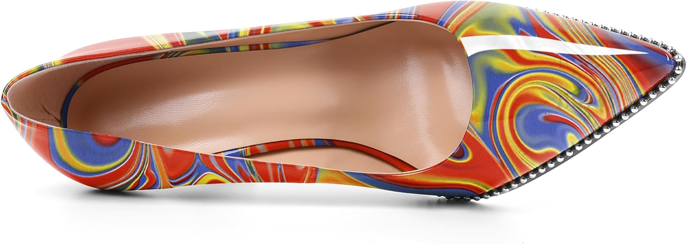 SAMMITOP Women Beaded Pumps Closed Pointed Toe High Heel Slip on Stilettos 3.5 Inch Sexy Heeled Dress Shoes Patent Leather