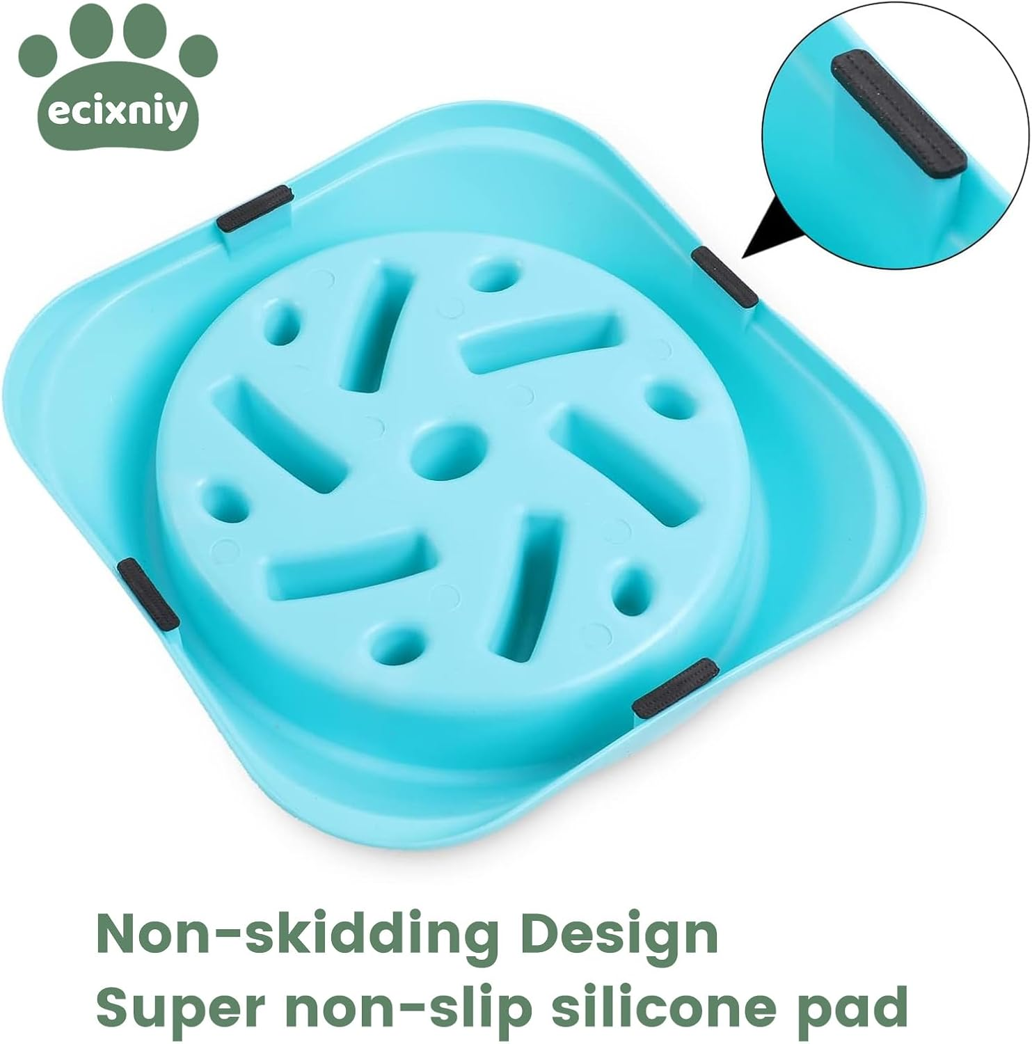 【Ecixniy】 2Pc Dog Bowl Slow Feeder - Anti-Skid, Non-Slip Interactive Feeder Dog Bowls with Grip Base to Reduce Overeating, Bloating,And Obesity for Wet,Dry,Or Raw Food(2Pc-Green Bowl Feeder) image number 6