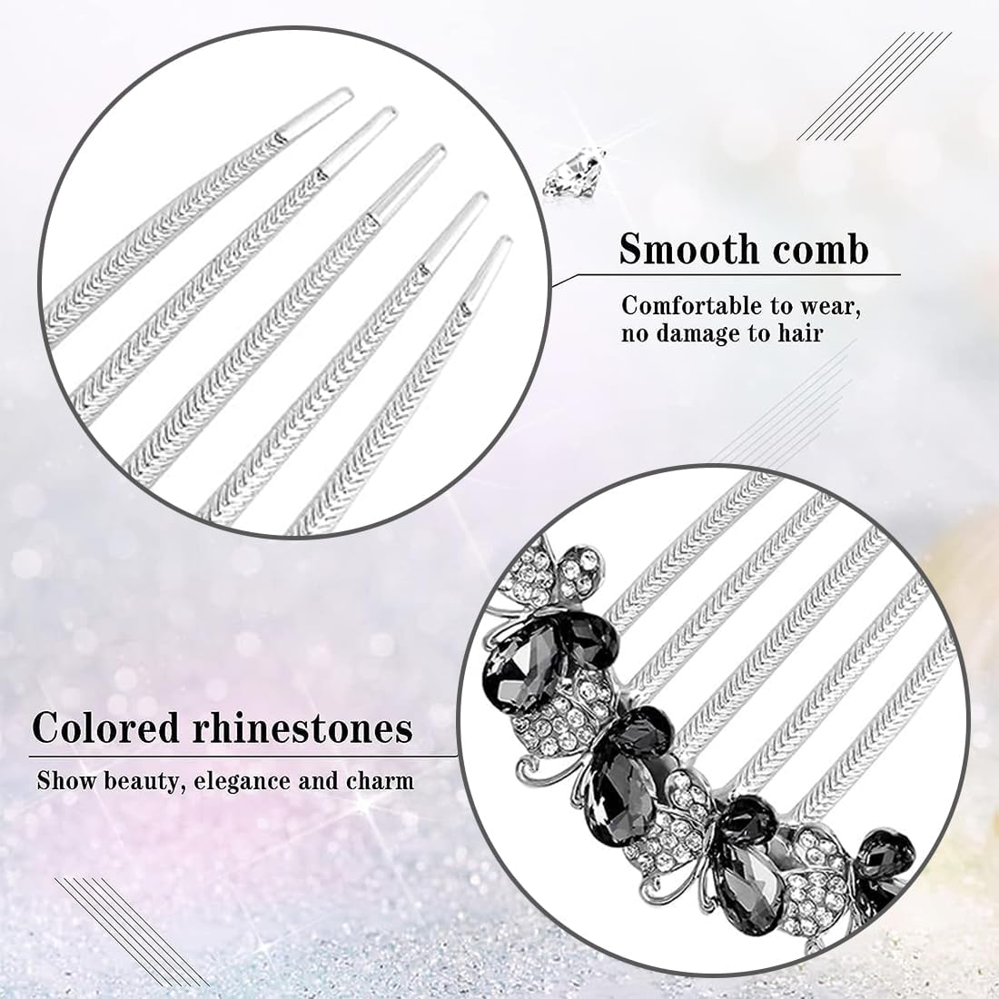 LYQNIHOB Hair Combs Pack of 1 with Rhinestones, Butterflies and Flowers - Accessories for Women and Girls, Ideal Gifts for Bridal Hairstyle, Elegant Hair Side Combs with Sparkling Details image number 6