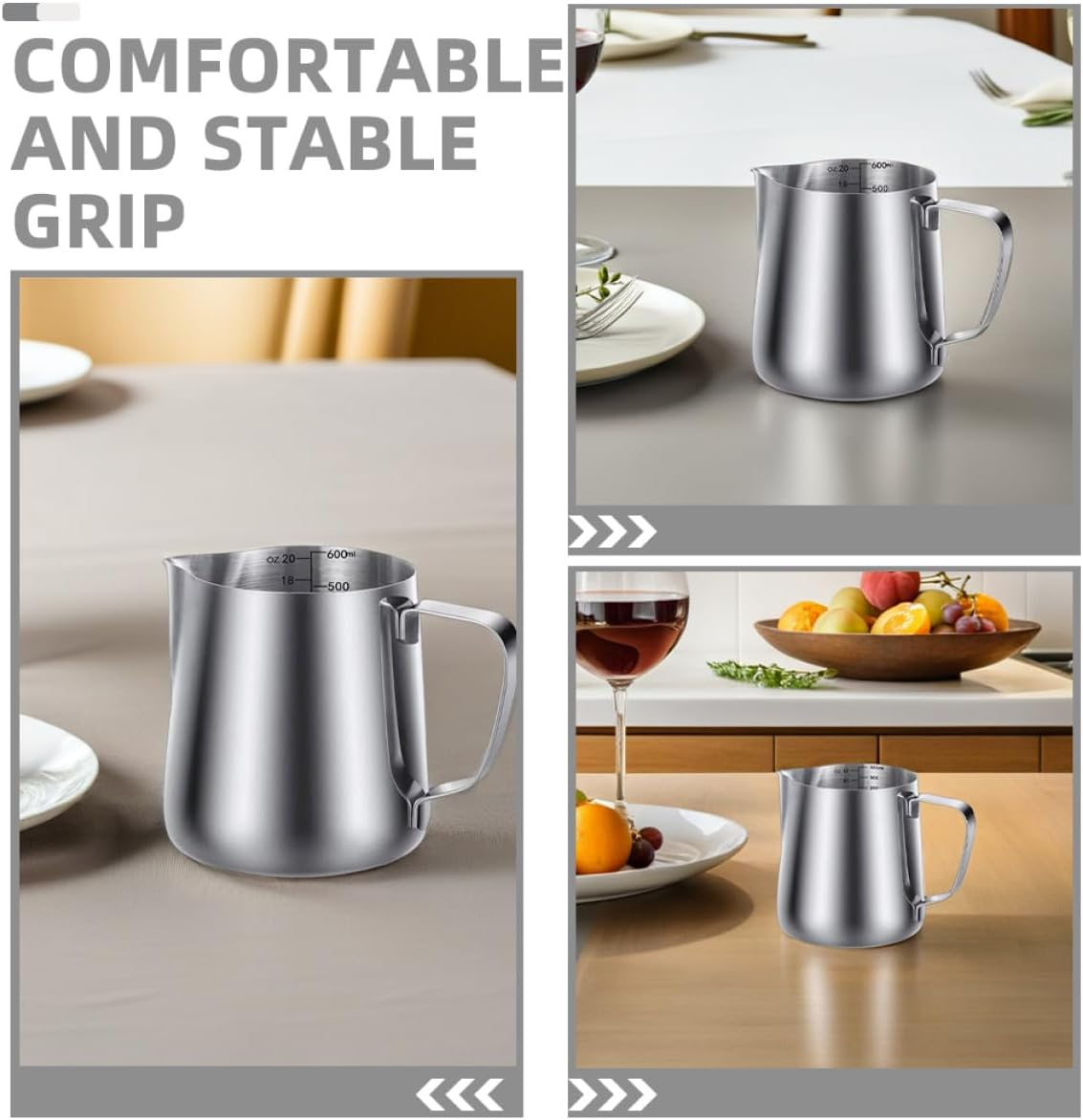 MOKKHNB Stainless Steel Milk Frothing Jug Set 350Ml 600Ml Coffee Pitchers with Spout Handle and Latte Art Pen, 304 Food-Grade Metal Milk Steamer Cups for Espresso and Latte Art in Home image number 4