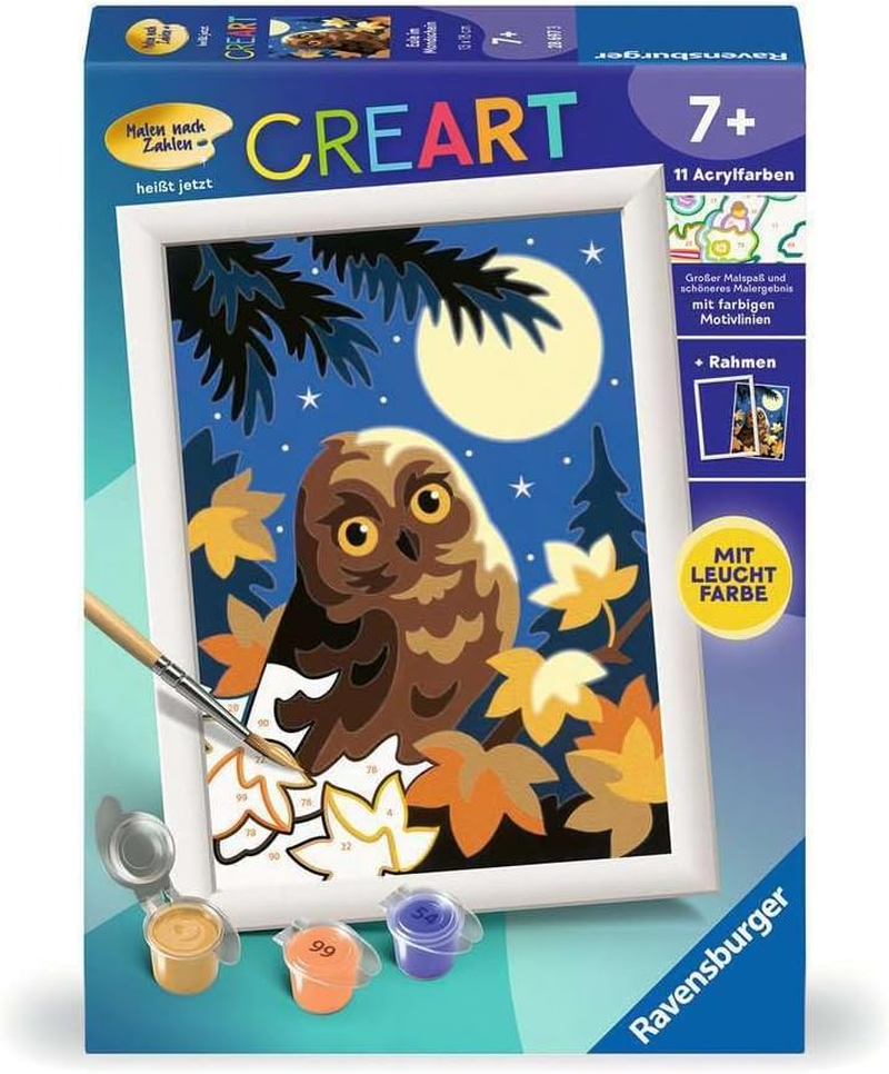 Ravensburger Malen Nach Zahlen 28697- Eule Im Mondschein - Kinder Ab 7 Jahren: Mit Leuchtfarbe!