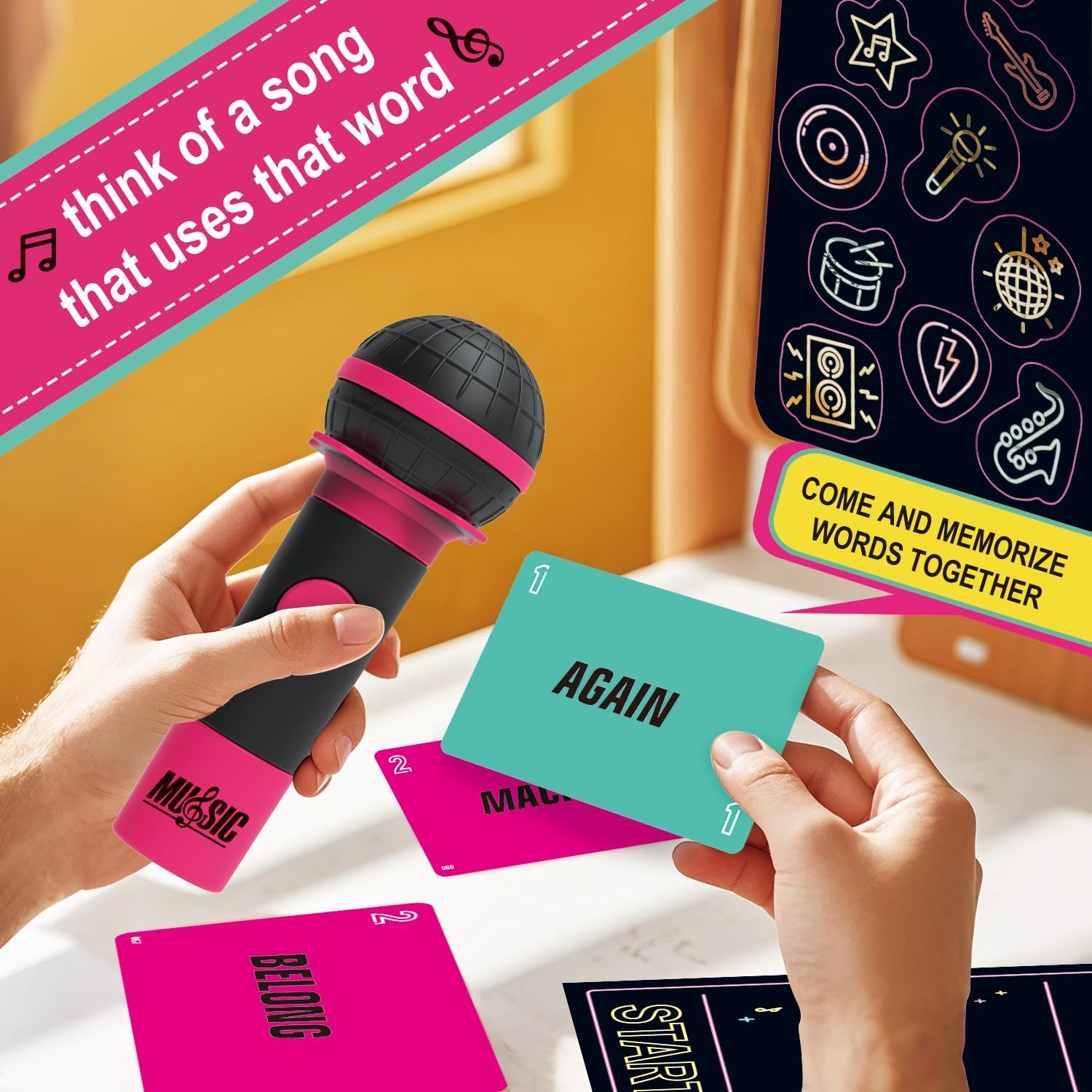 ADTZYLD Grab the Mic Karaoke Party Game &ndash; Fun Family & Friends Singing Game for 2-10 Players, 125 Song Cards, Hilarious Music Challenge for Game Nights, Birthdays & Gifts (Ages 8+) image number 2