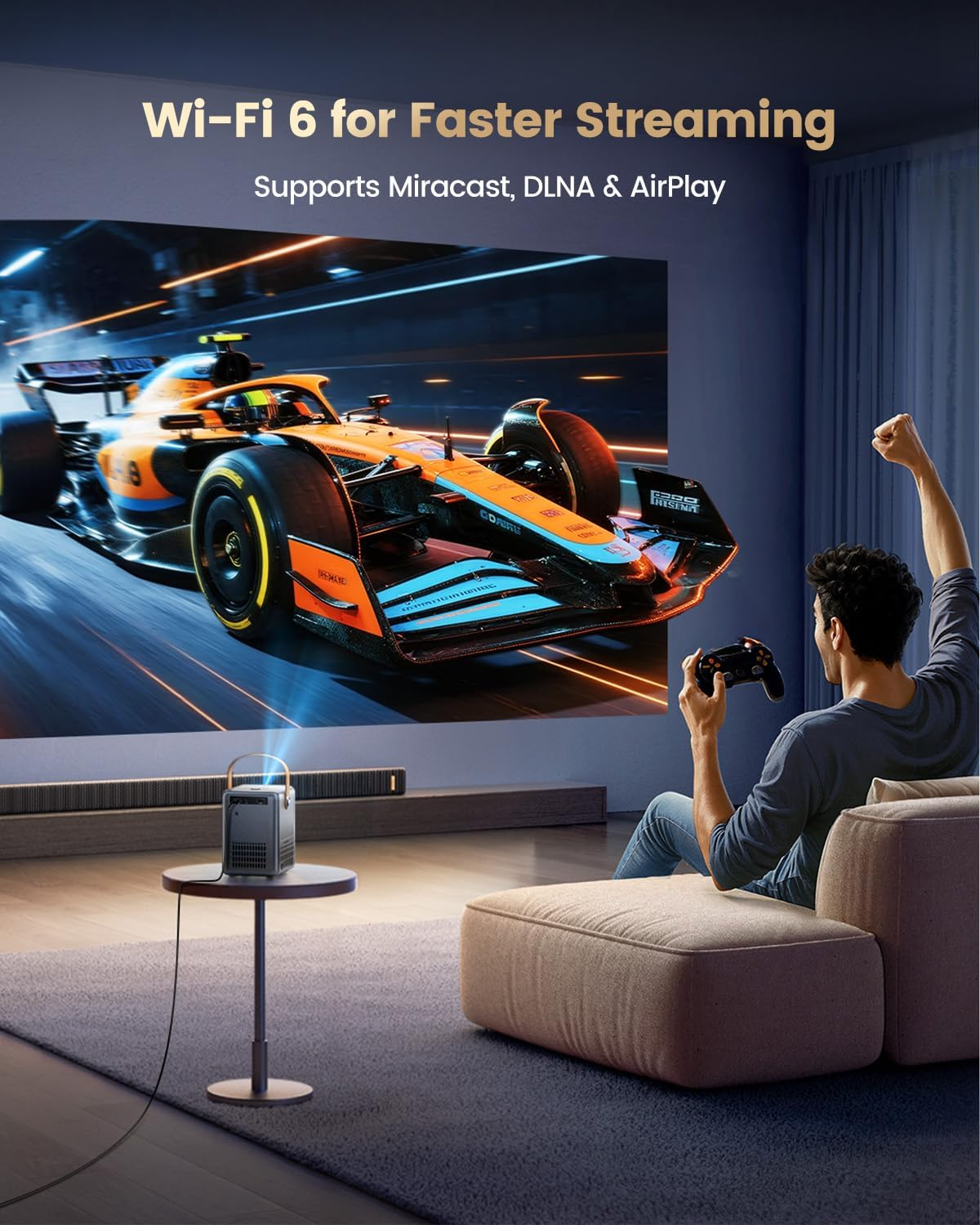 Mini Projector 4K【Netflix Officially/Dolby Audio】 Auto Keystone & E-Focus Wifi6 Bluetooth Smart Portable Projector, Wimius 1080P Full HD Short Throw Movie Projectors for Bedroom/Home/Outdoor/Gifts image number 4