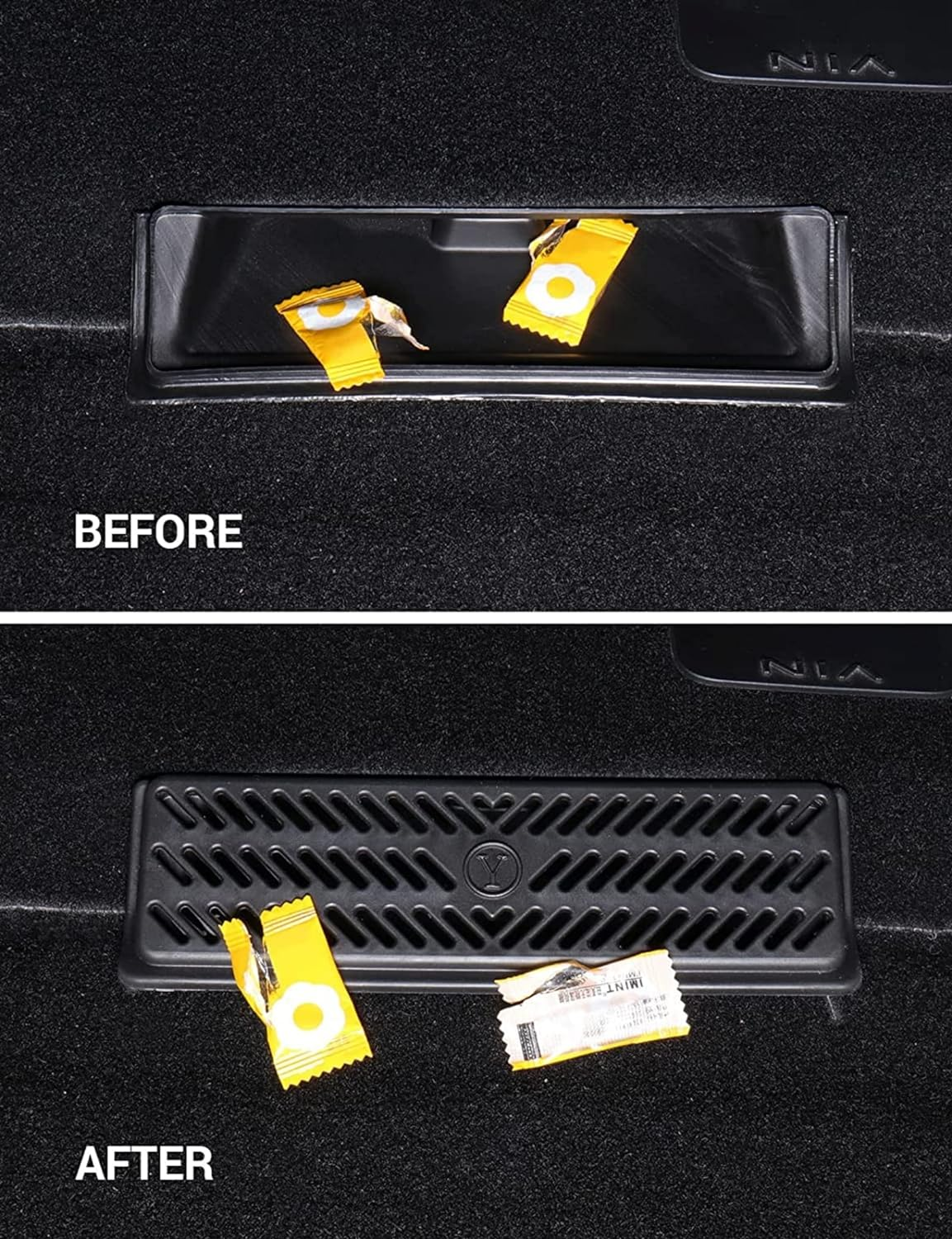 QIOON Tesla Model Y Backseat Air Vent Cover - Air Flow Vent Grille Protectors - Compatible with 2019-2023 - Snap-In Installation - Rear under Seat Air Conditioning Outlet Grille Protection (2 Pack) image number 5