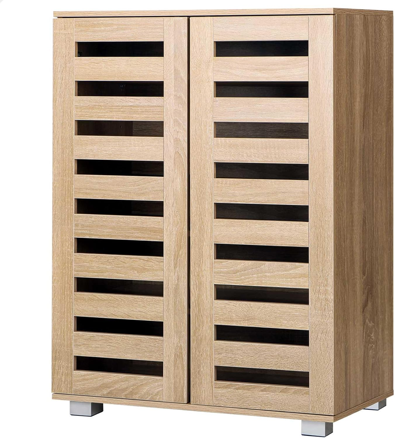 ALFORDSON Shoe Cabinet 30 Pairs Shoes Storage Rack Adjustable Cabinets Organiser Drawer Shelf with Slatted Doors, Wooden Home Furniture for Living Room, Entryway, Hallway, 97Cm Black