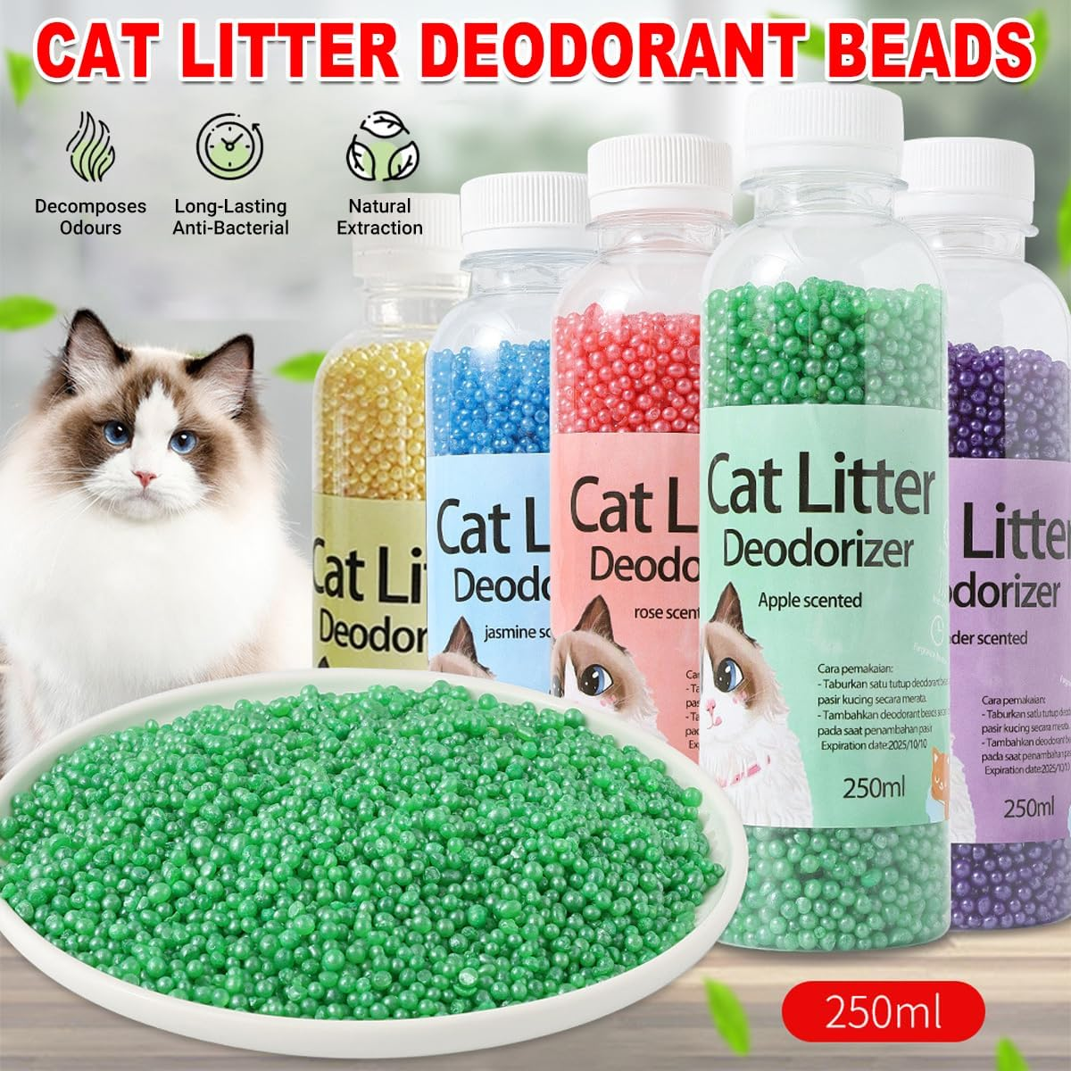 AIMALL Cat Litter Deodorant Beads &ndash; 250Ml (8.5 Oz) High Adsorption Odor Neutralizer, Mixed Scents, Effective Cat Litter Freshener image number 2