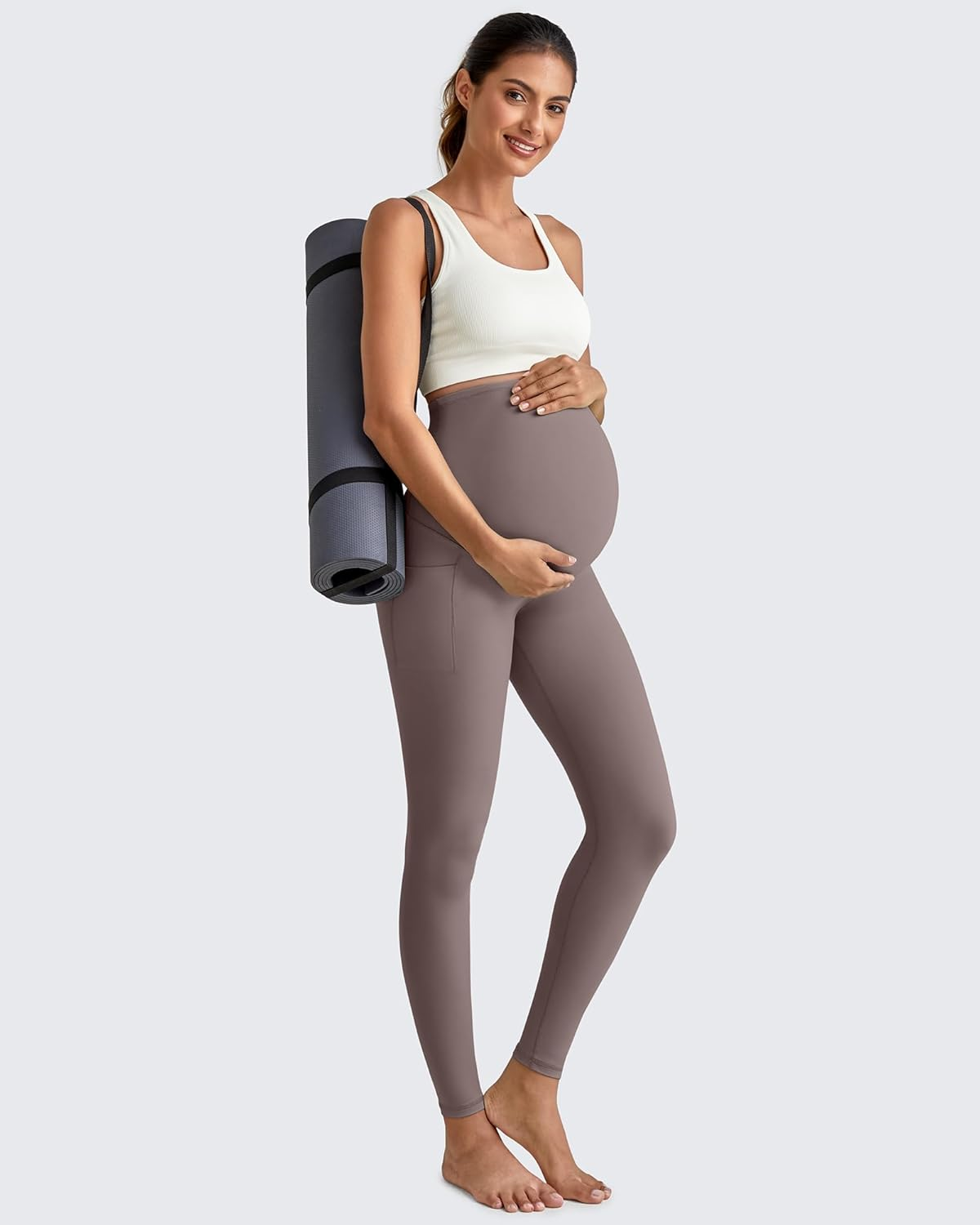 G4Free Barefeel Maternity Leggings with Pockets over the Belly Stretchy Workout Yoga Pregnancy Pants