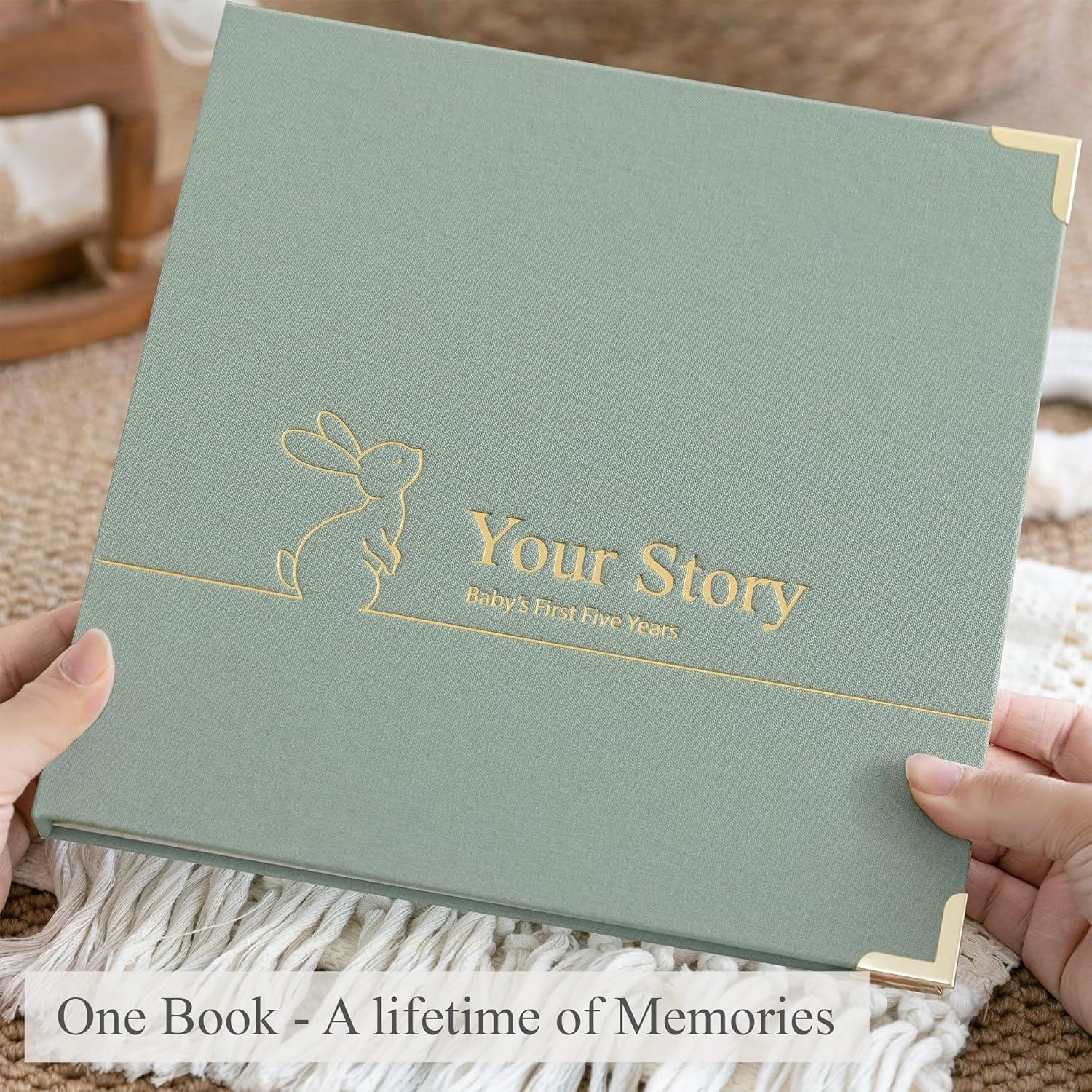 Baby Book Keepsake Boy or Girl Timeless Baby Memory Book First 5 Years for Baby Shower Gender Neutral Baby Scrapbook New Mom Gift Baby Journal from Birth to Age 5 Milestone Book Sage Green - Blush Pink image number 6