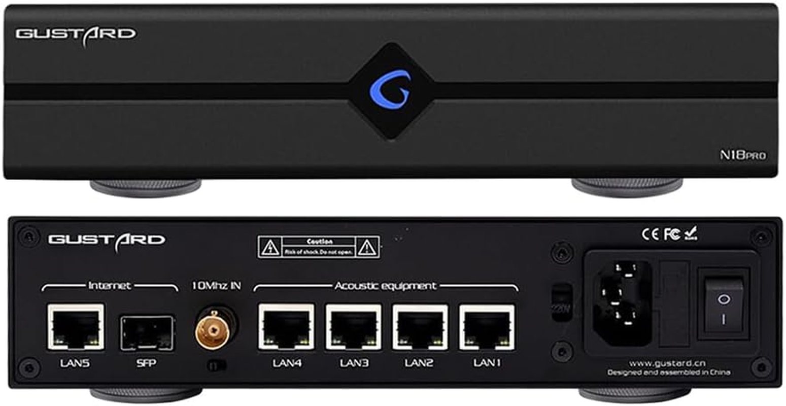Gustard N18 PRO Hifi Audio Network Switch, 5* Ethernet Ports 1* SPDIF Optical Fiber Input Interface, BNC 10 Mhz Clock Input, High Performance Network Switch for Hifi Audio Streaming (Black) image number 3
