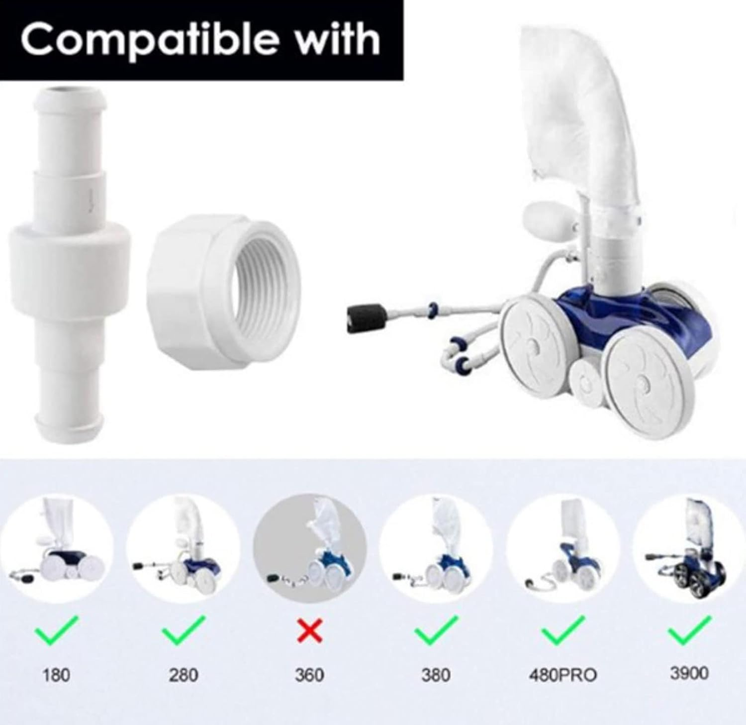 ATIE 280, 380, 180 Pool Cleaner Hose Swivel D20 and Hose Nut D15 Combo Kit Replacement for Zodiac Polaris 280, 380, 180 Pool Cleaners (4 Pack) image number 2