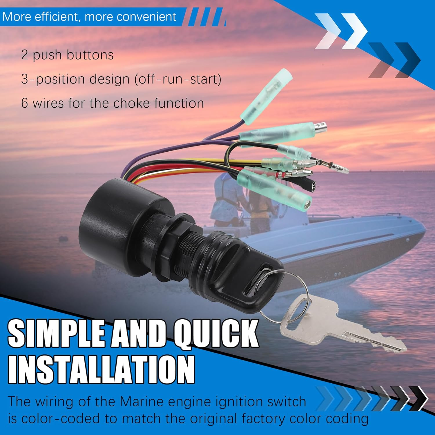 Boat Ignition Switch with Key Fit for Mercury Mariner Outboard Motor Control Box with 2 Keys 6 Wire Connectors 3 Position - Replace Mercury Ignition Switch 87-17009A5 87-17009A2 image number 2