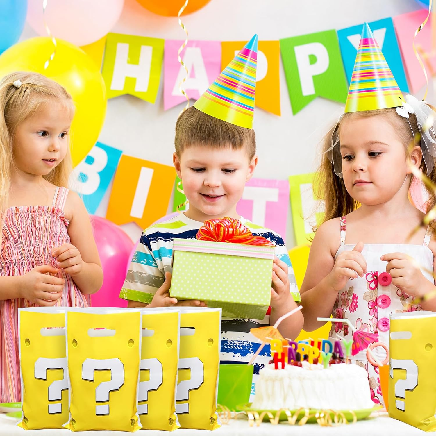 Menipros 30Pcs Birthday Party Favor Bags for Mario Birthday Party Decorations Supplies Question Mark Candy Bags image number 2
