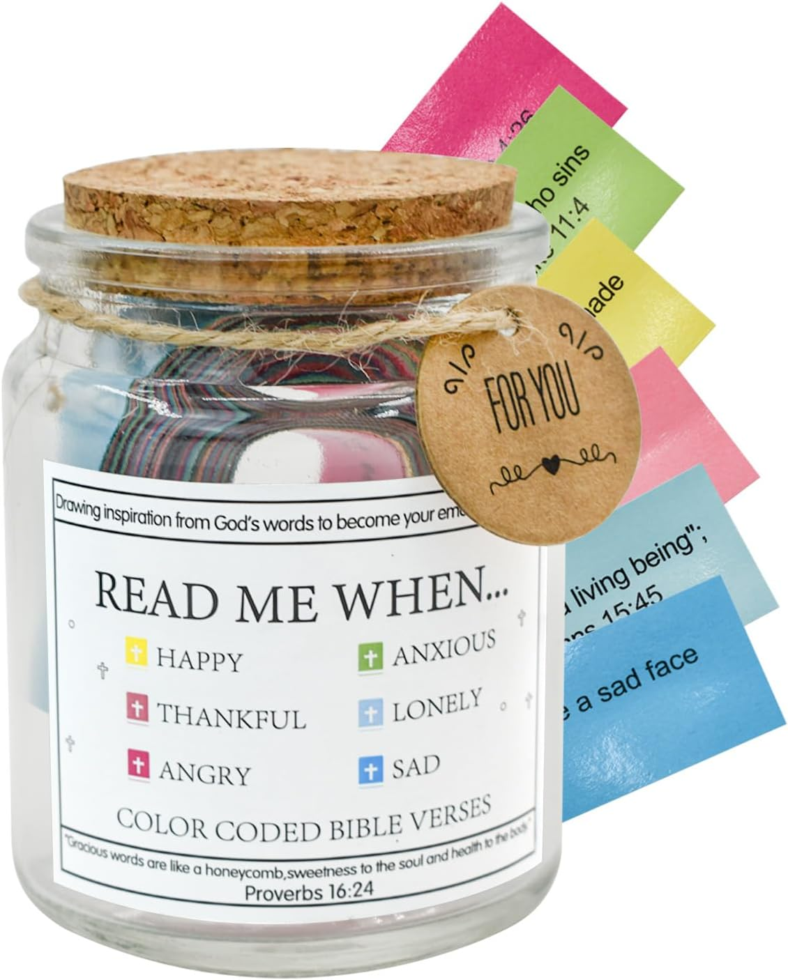 VANRA Bible Verse Jar with 96 Color Coded Scriptures Inspirational Christian Gifts for Women Prayer Hope Jar Read Me When, Bible Study Supplies, Christmas (Read Me When) image number 6