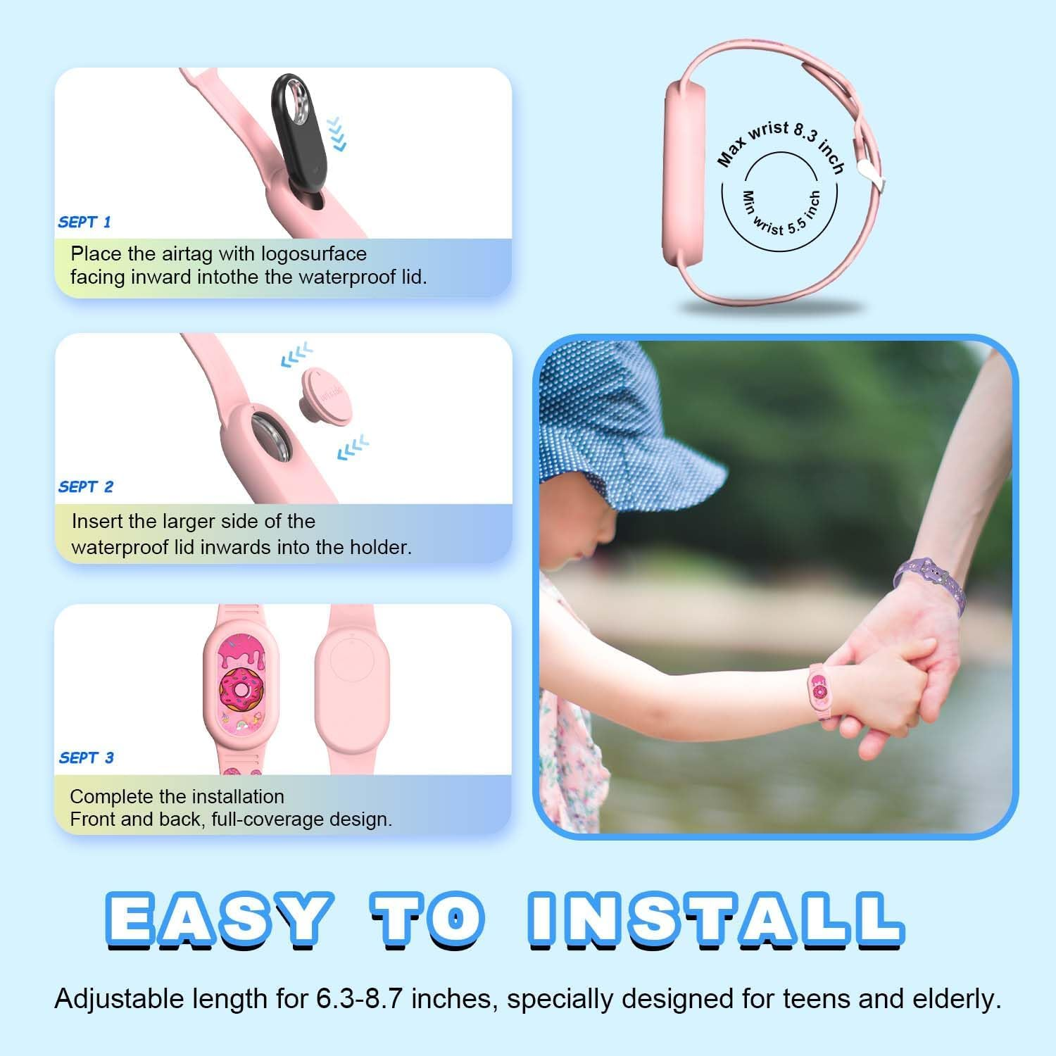 [2Pack] Cute Bracelet for Galaxy Smarttag 2 (2023), Silicone Cartoon Smart Tag 2 Wristband Holder Compatible with Samsung Smarttag 2 Waterproof Smart Tag 2 Case for Kids Elderly(Unico & Donuts)