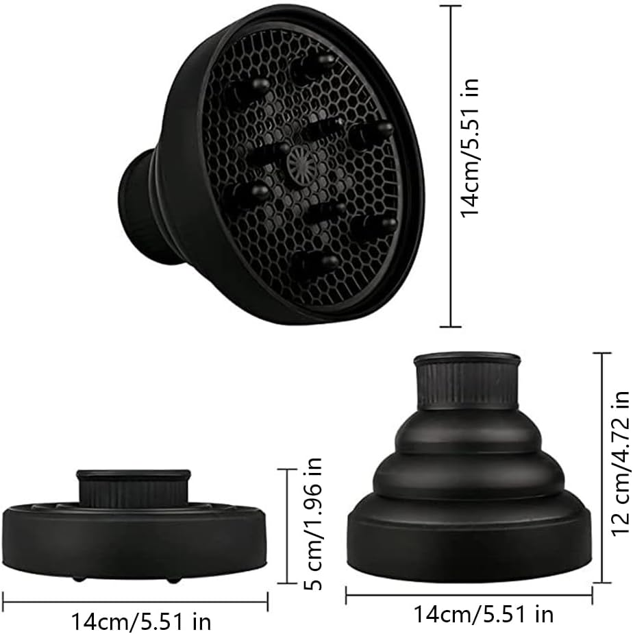 Collapsible Silicone Hair Dryer Diffuser,Portable Travel Diffuser Attachment for Natural & Thick Hair, Fits Nozzles 1.65" to 1.77", Professional Blow Dryer Accessory,Black - Green image number 7