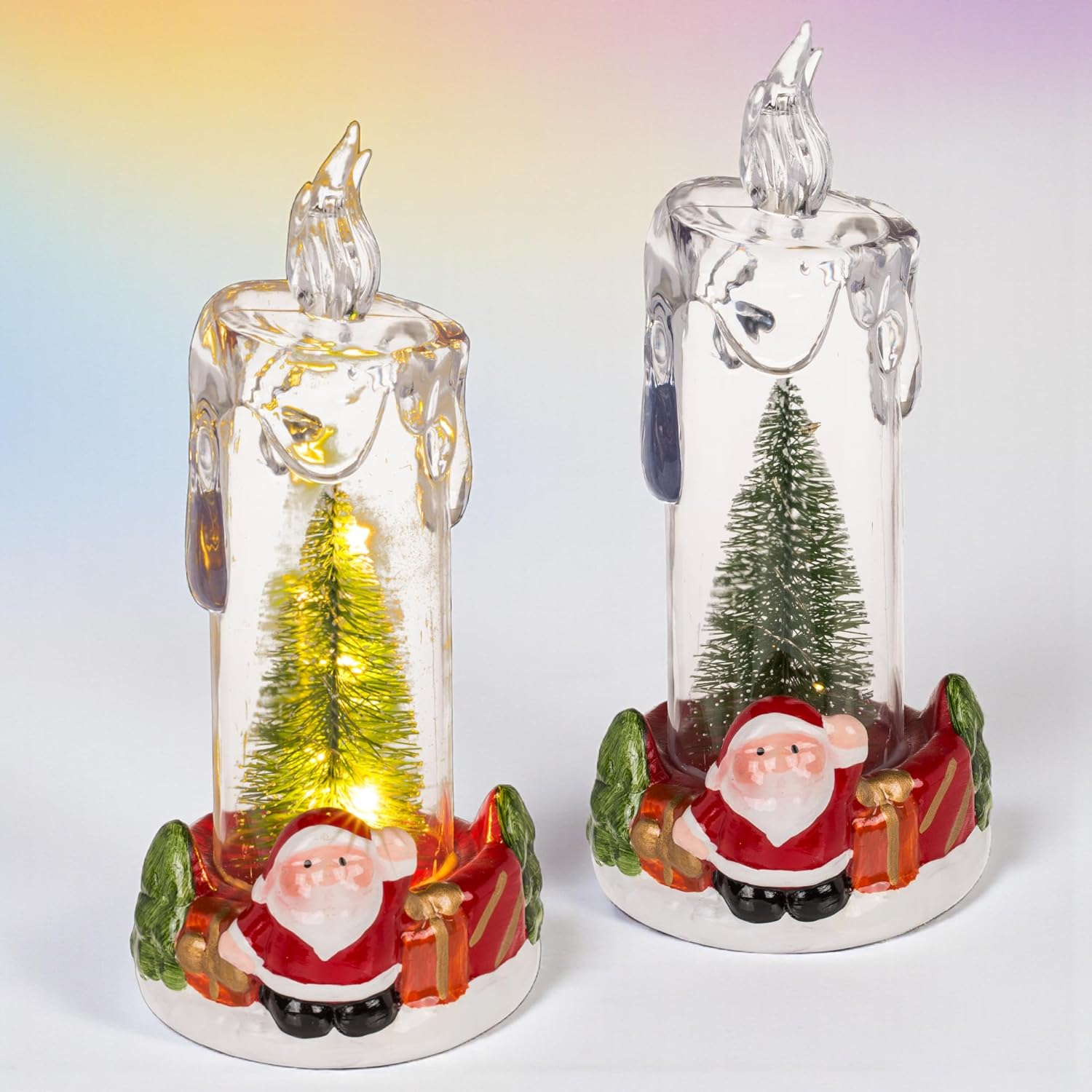 MIJOMA LED Candle Christmas Decoration with Christmas Tree and Santa Figure - Luminous Winter Scene Made of Acrylic and Dolomite - Atmospheric LED Christmas Lights for Home (Santa) image number 1