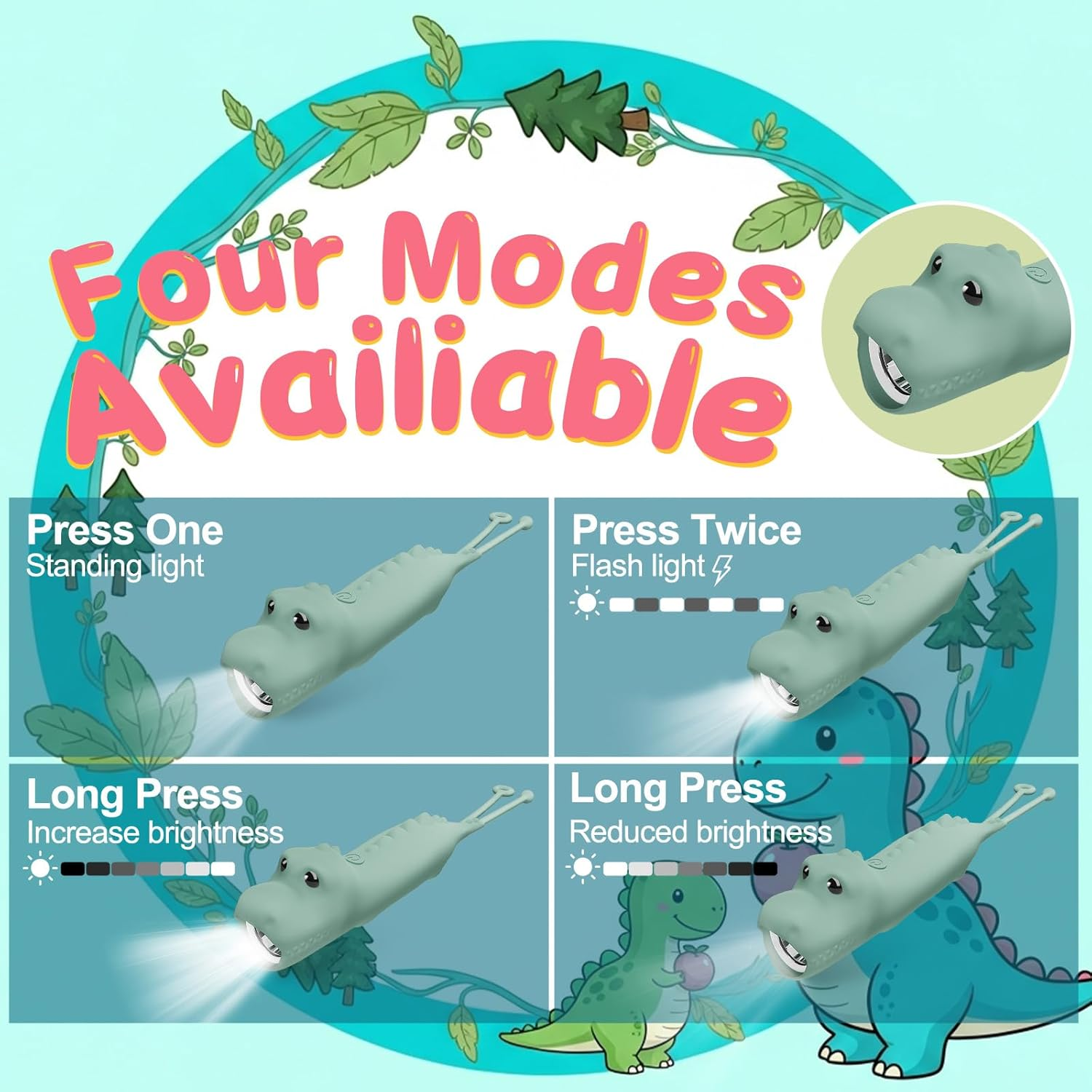 LOVERUIS Rechargeable LED Torch for Camping Children (Torch Dino)